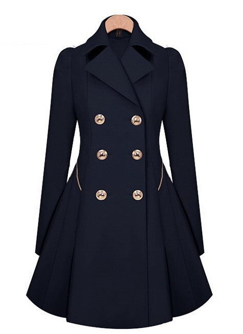 Navy blue coat with gold buttons on a white background