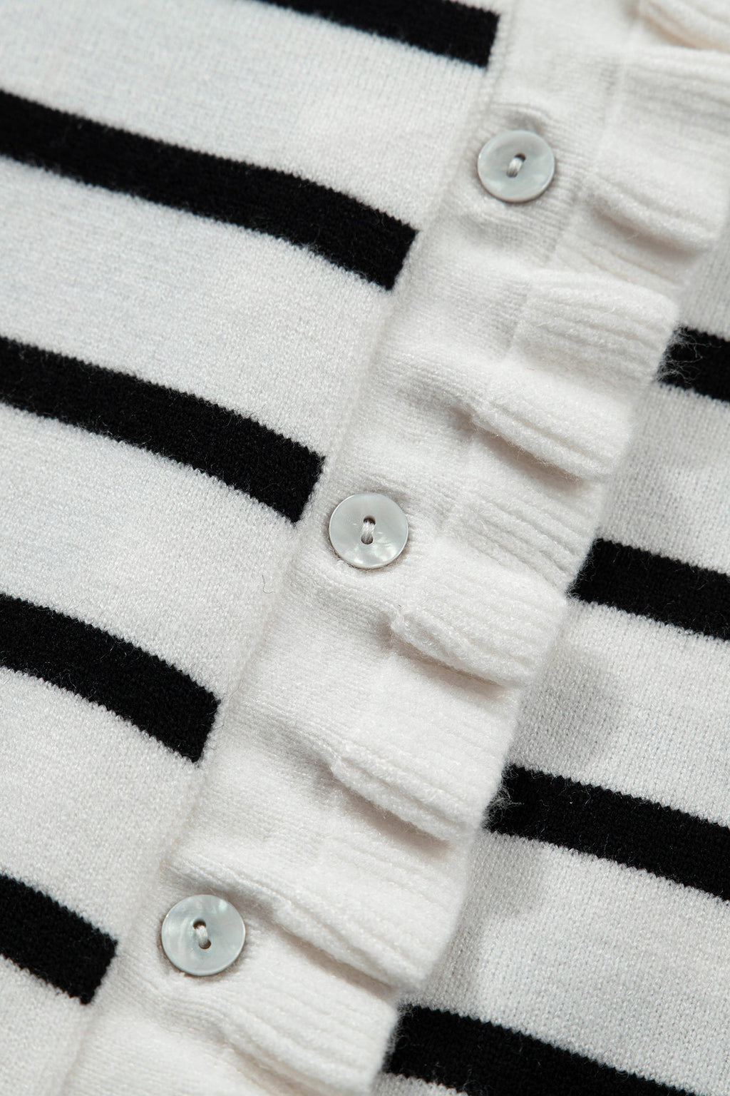 Beige Stripe Ruffle Trim Button Down Knit Short Sleeve Sweater Cardigan