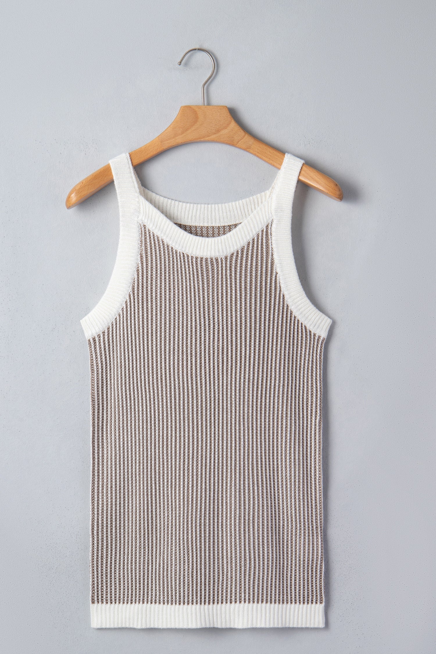 Pale Khaki Contrast Trim Ribbed Knit Sweater Tank Top