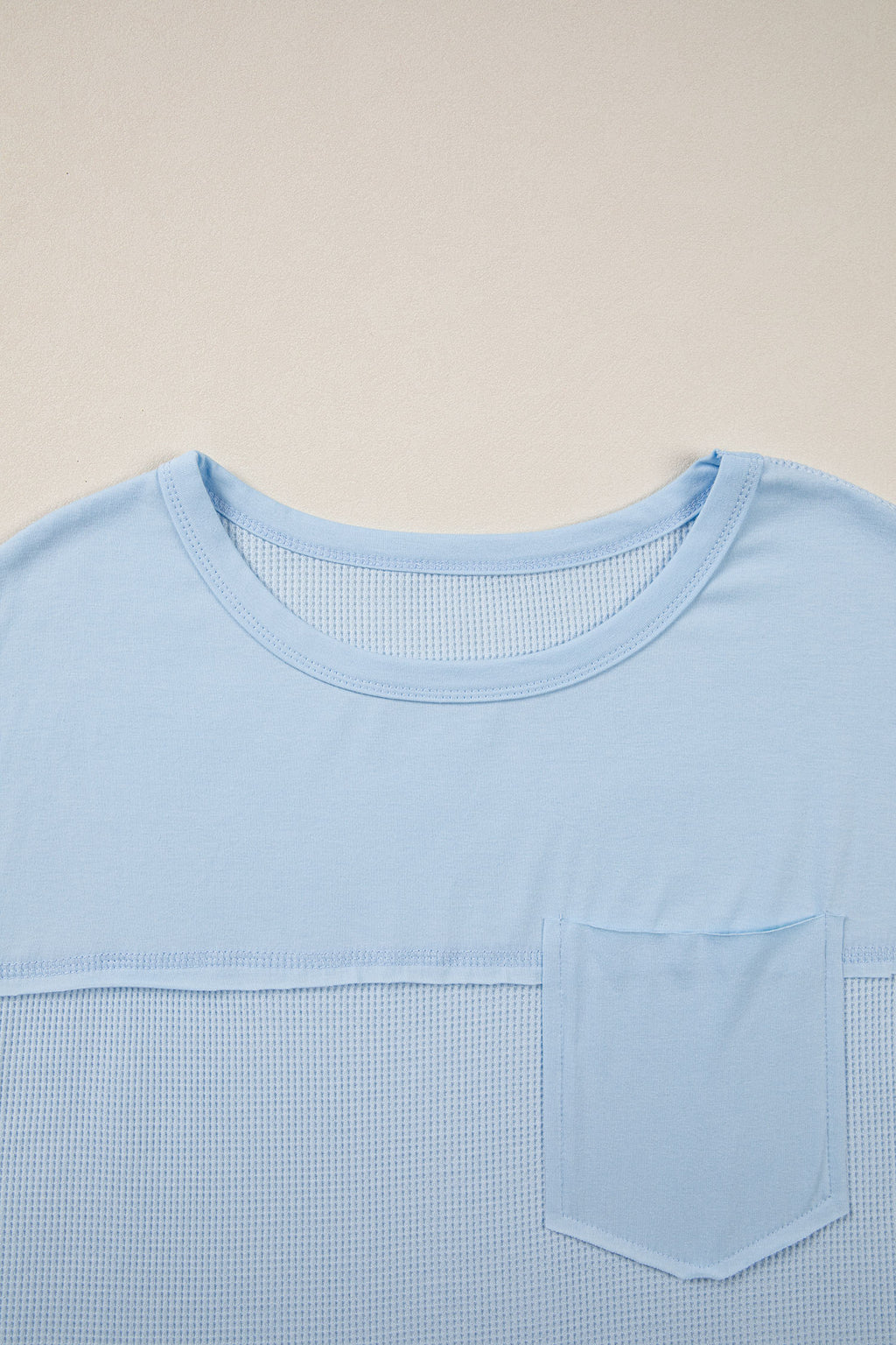 Women's Waffle Patchwork Raw Seam Short Sleeve T-Shirt