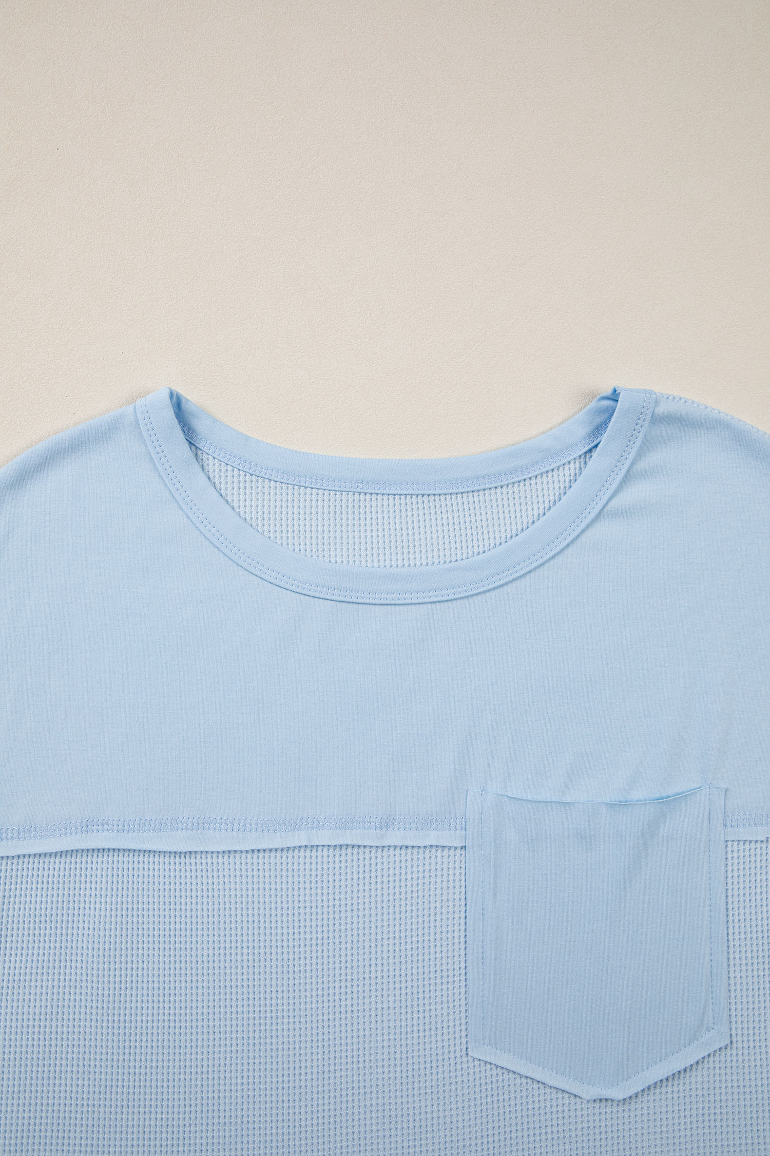 Women's Waffle Patchwork Raw Seam Short Sleeve T-Shirt