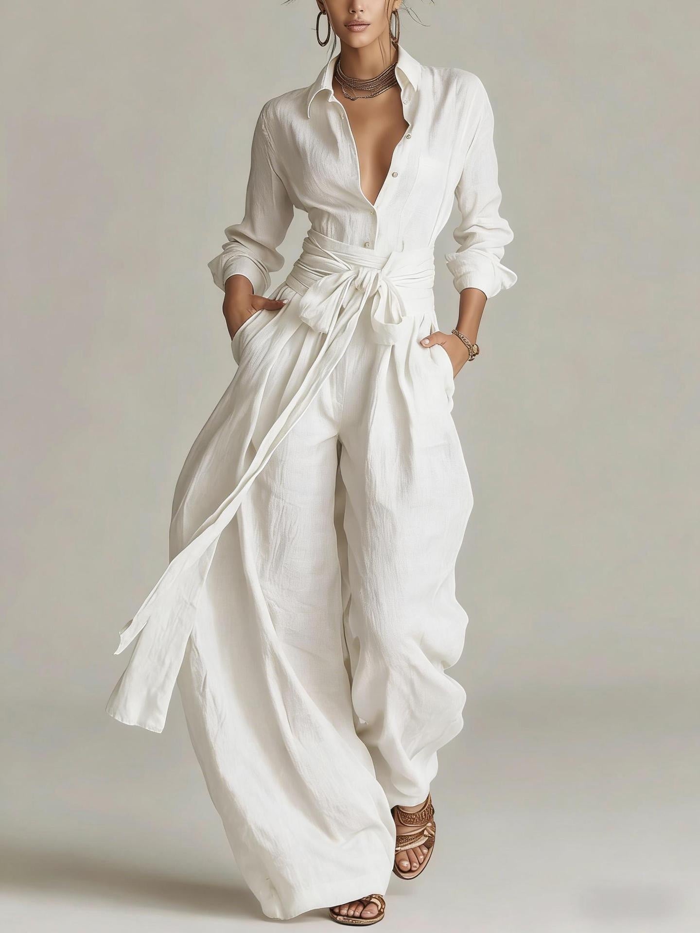 Einfarbiges Freizeit-Hosen-Set für Damen