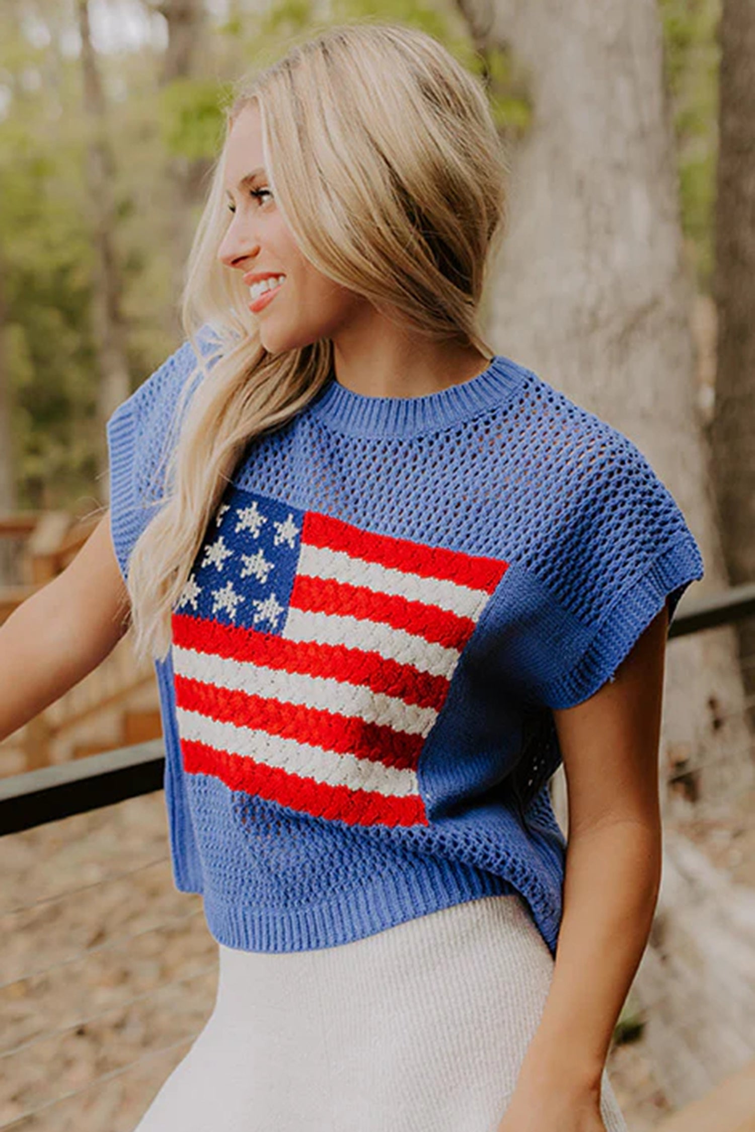 Fiery Red Flag Graphic Short Sleeve Sweater Top