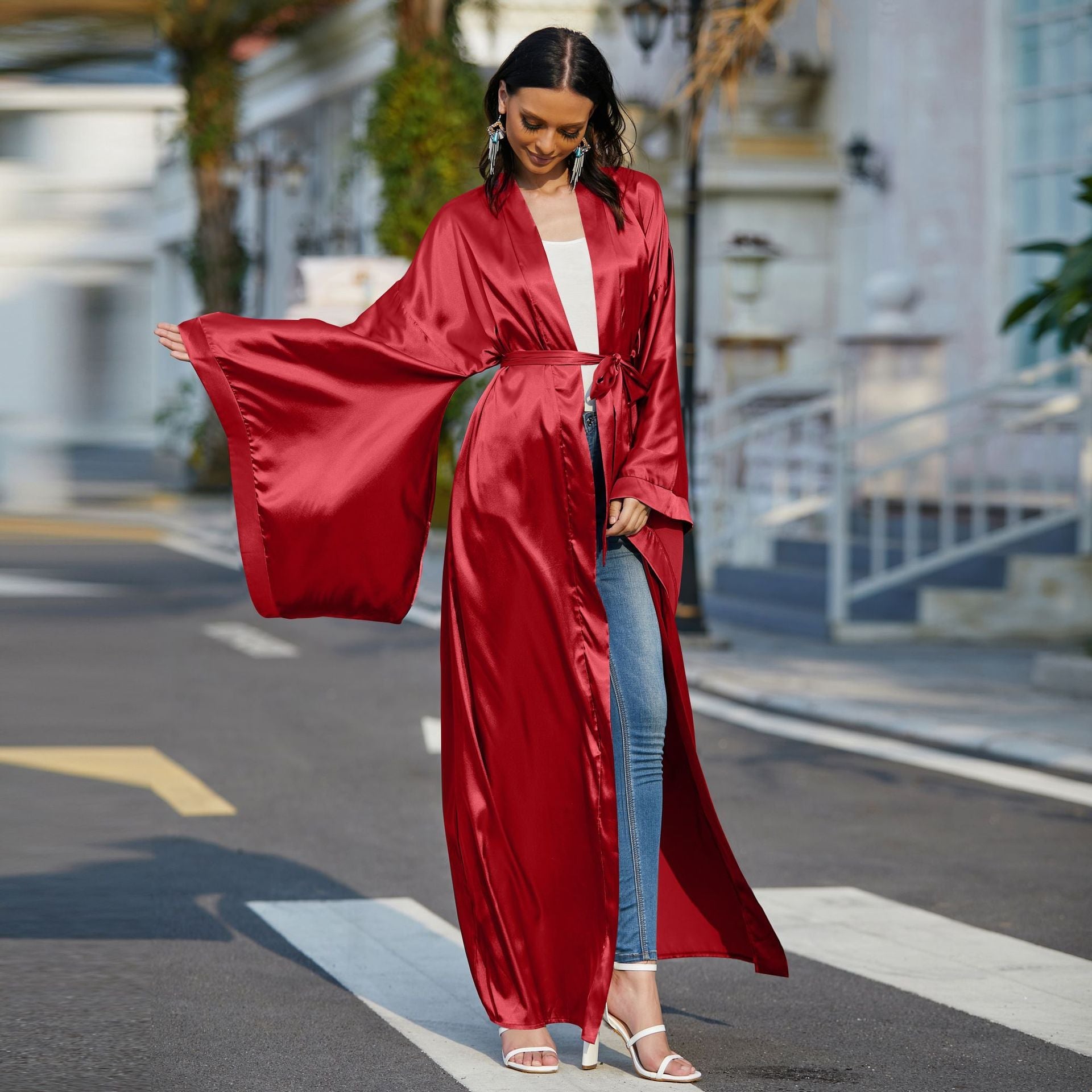 Women's Casual Wide Sleeve Plus Size Cardigan Robe