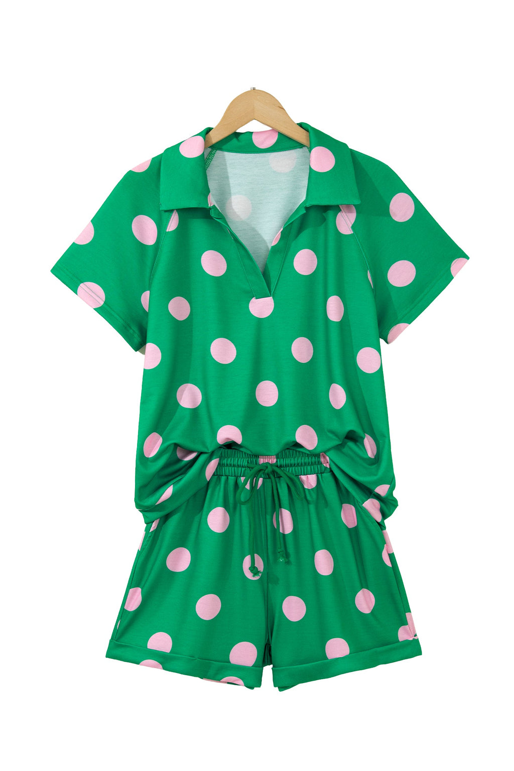 Polka Dot V-Neck Tee & Drawstring Shorts Set