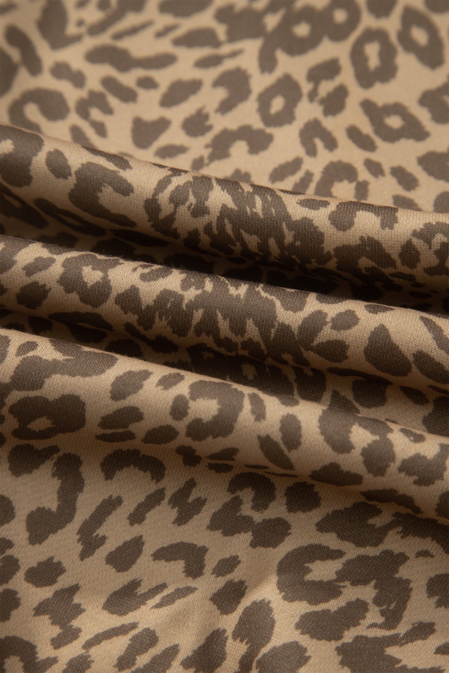 Khaki Leopard Print Star Patched Drawstring Elastic Waist Jogger Pants