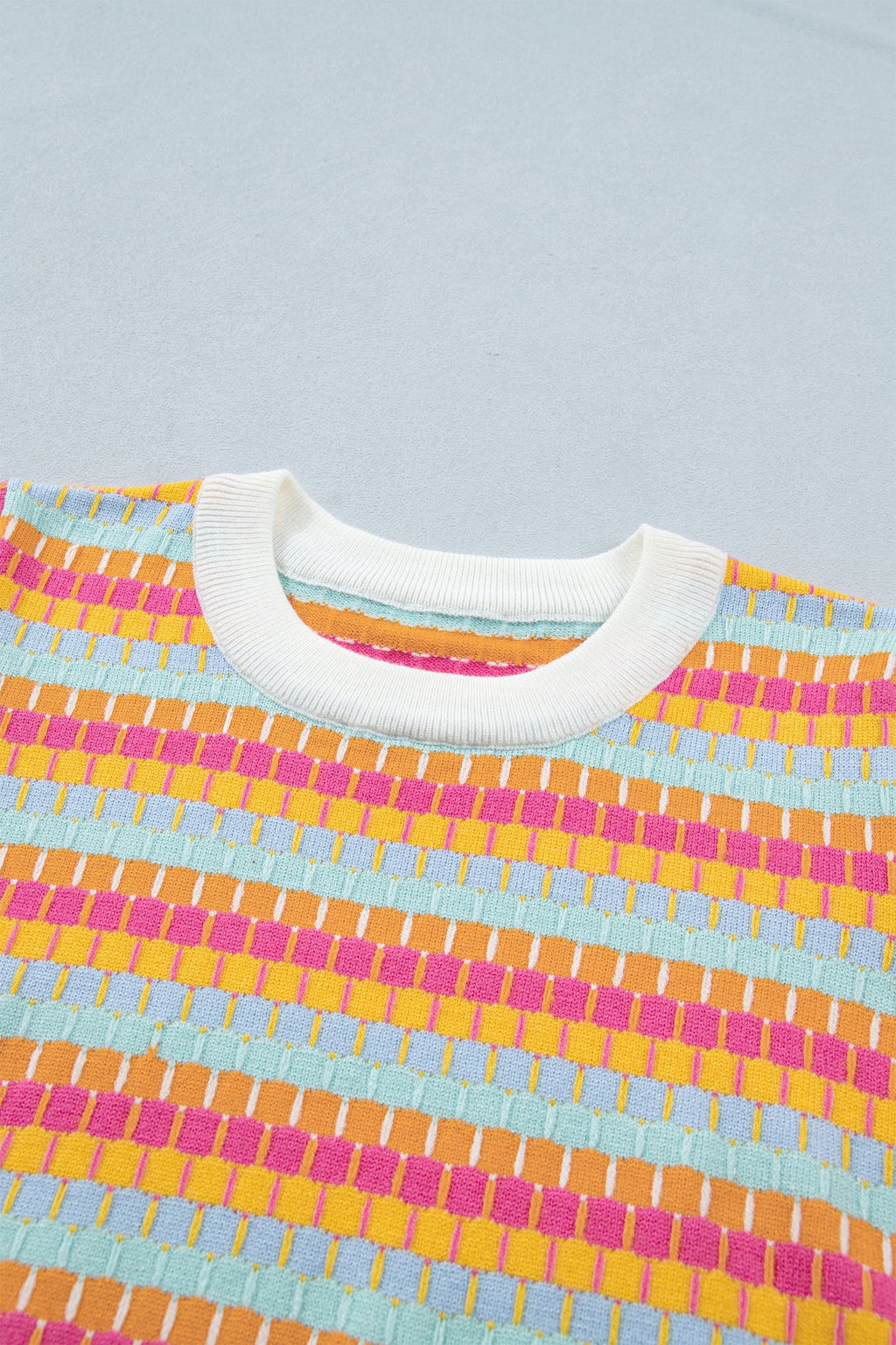 Orange Abstract Striped Knit Short Sleeve Sweater