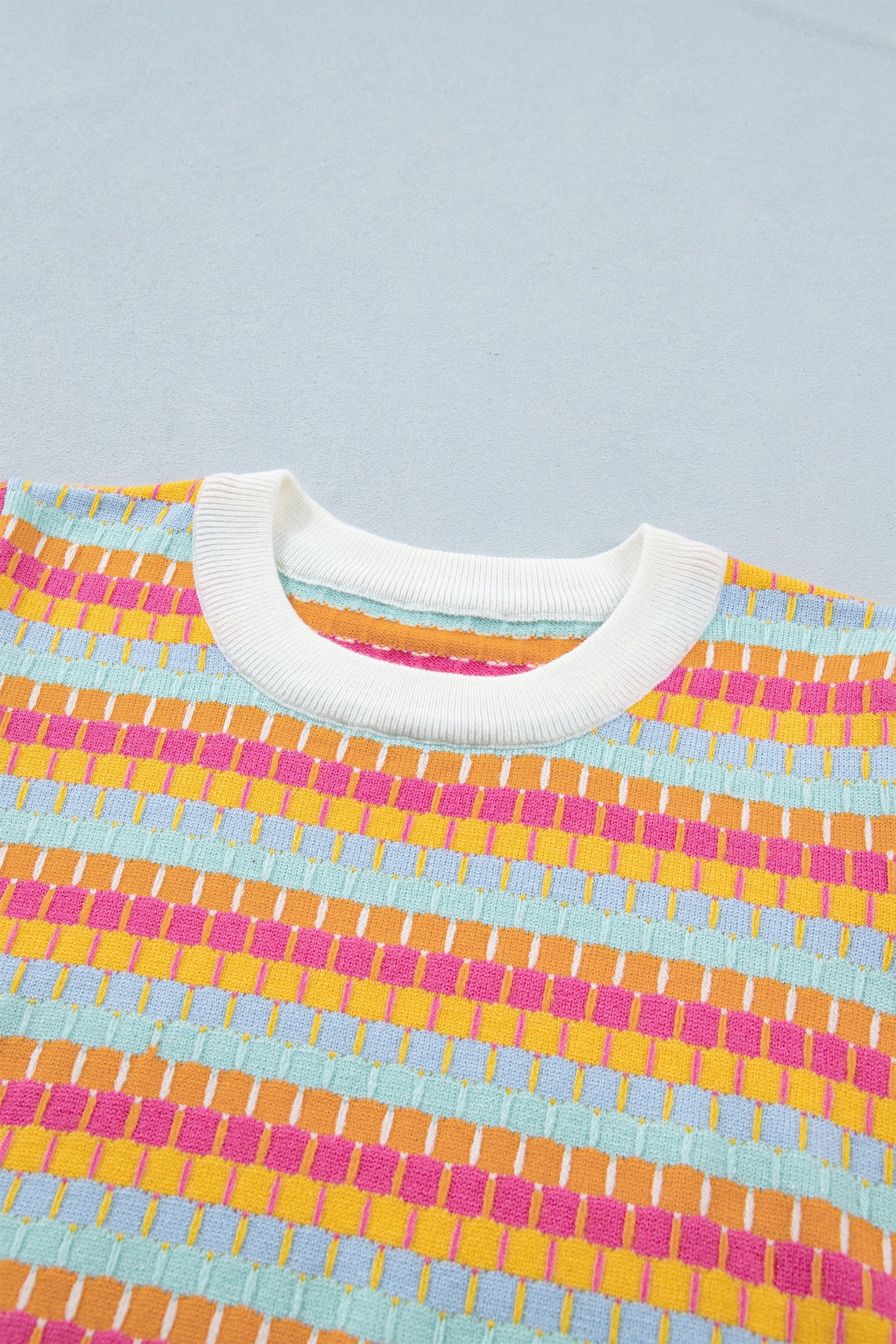 Orange Abstract Striped Knit Short Sleeve Sweater