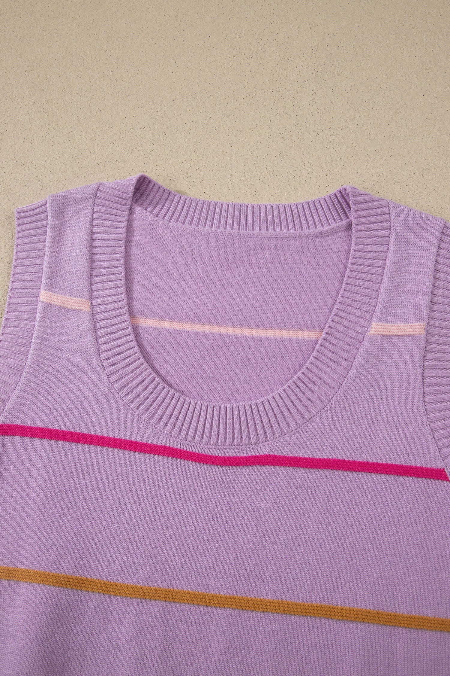 Purple Stripe Round Neck Knitted Sweater Tank