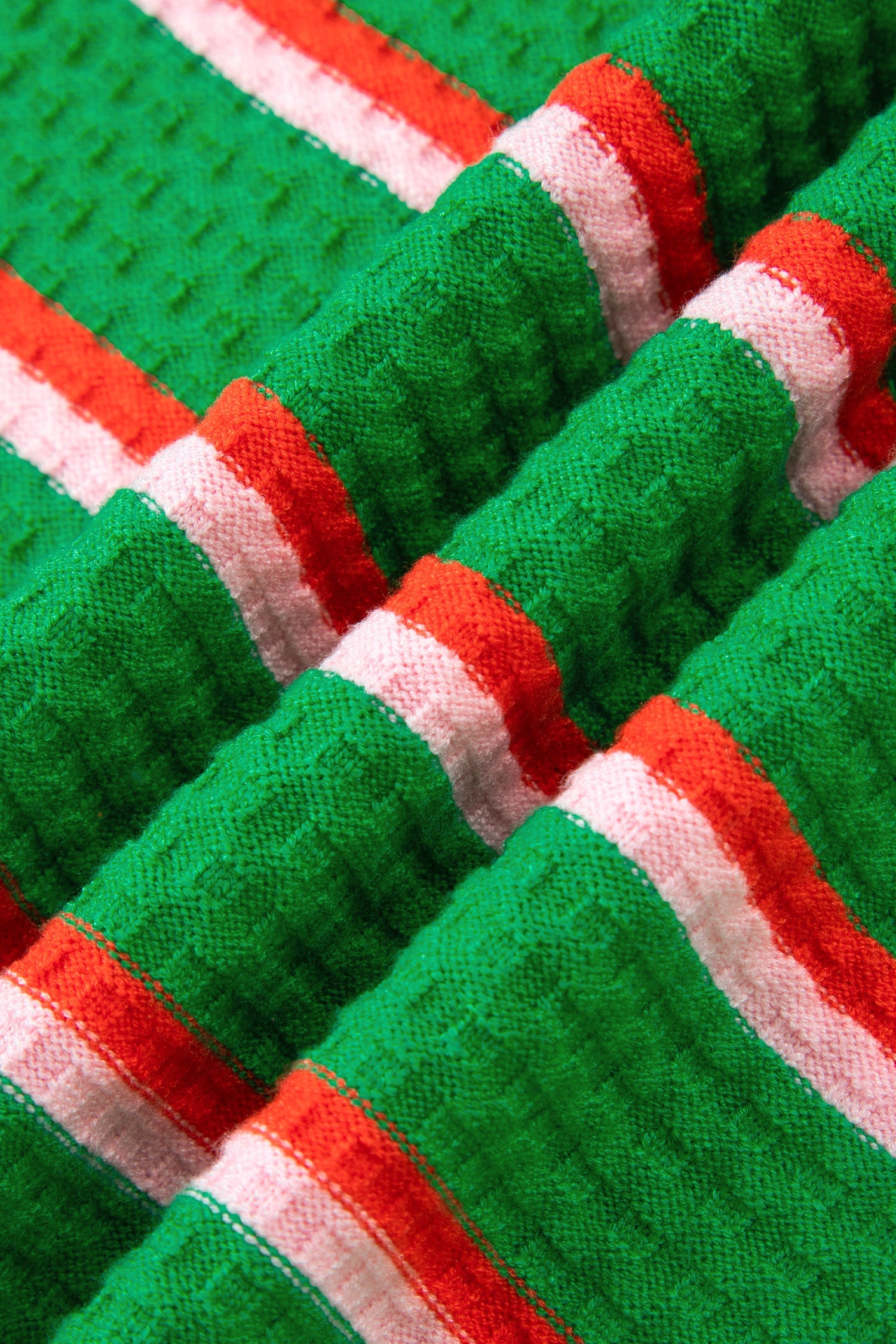 Green Stripe Colorblock Trim Half Sleeve Sweater Top