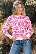 Pink Bows & Horseshoes Pattern Western Fashion Print Sweater