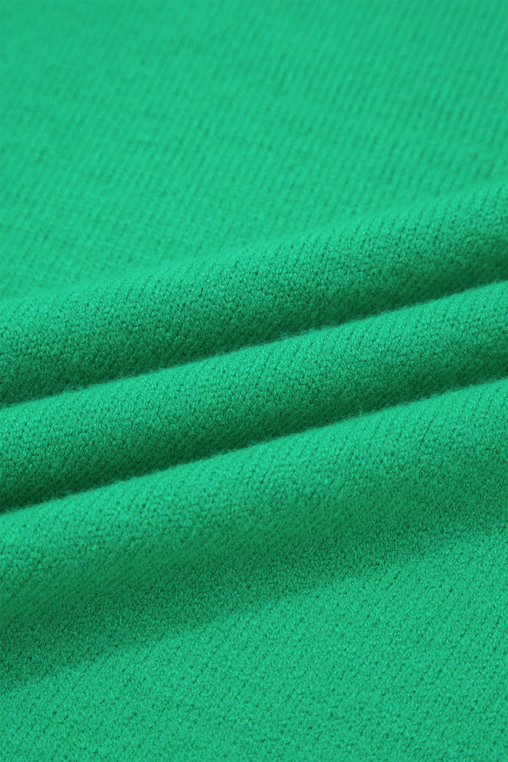 Bright Green Solid Color Ribbed Trim Round Neck Ruffle Short Sleeve Sweater