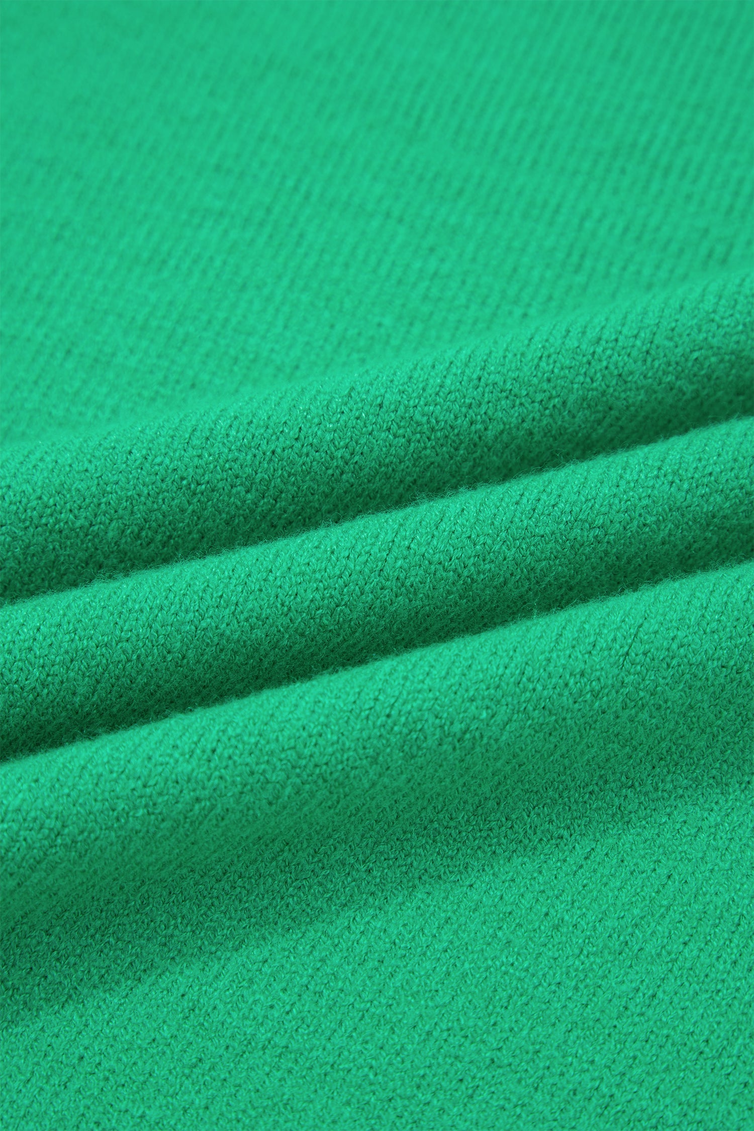 Bright Green Solid Color Ribbed Trim Round Neck Ruffle Short Sleeve Sweater