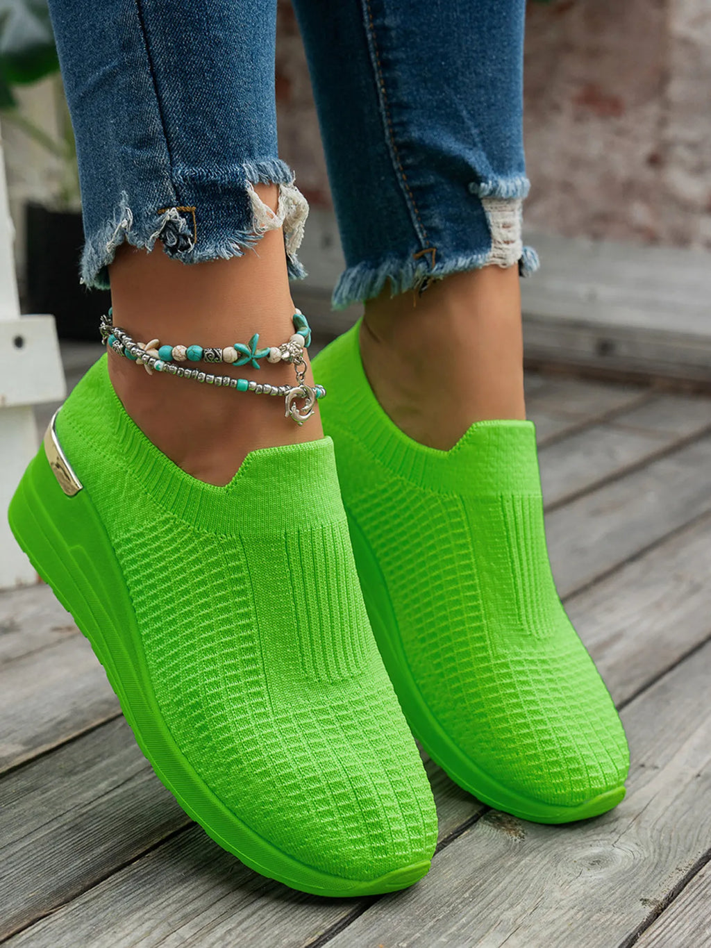 Round Toe Wedge Sneakers