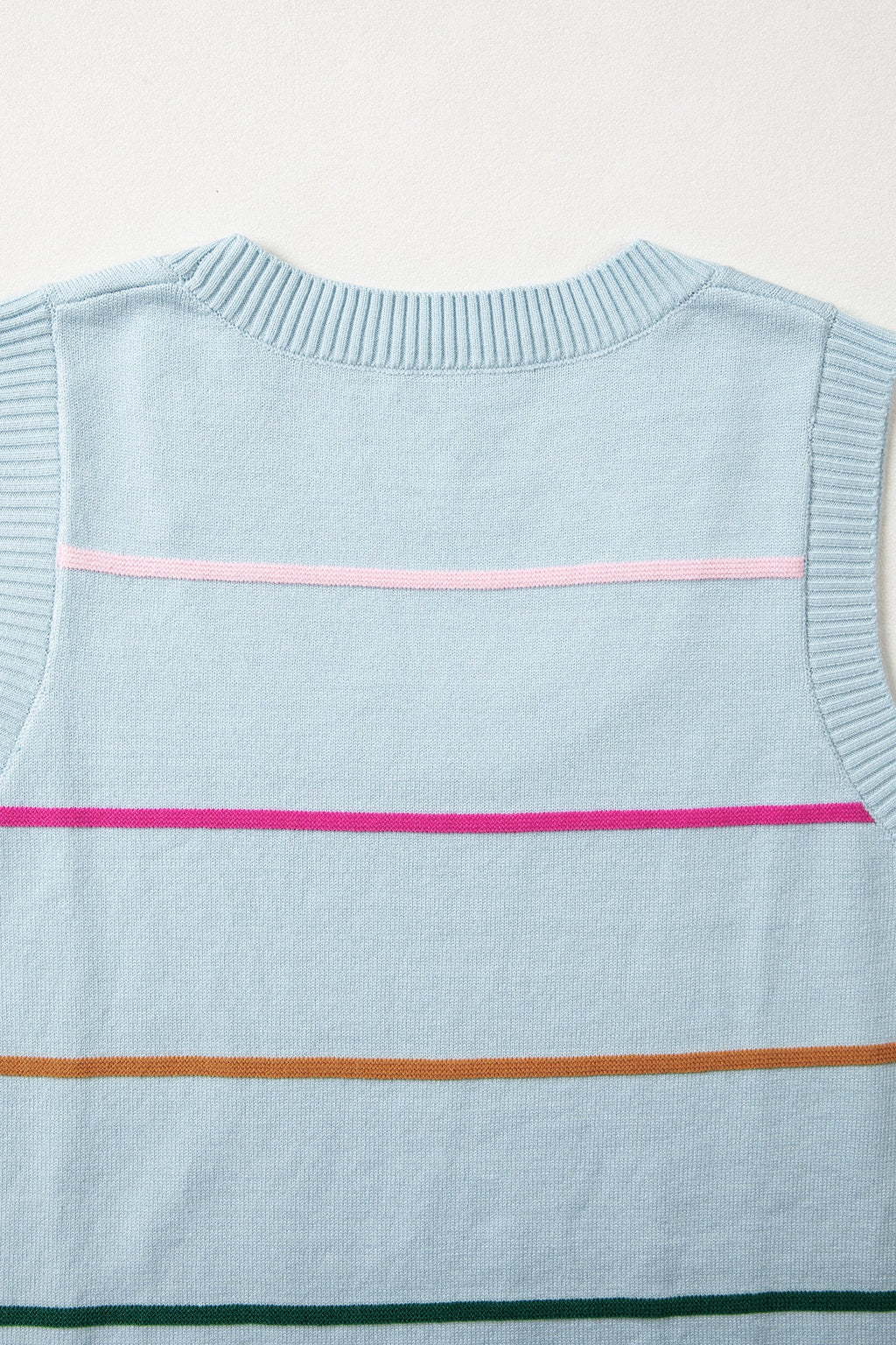 Sky Blue Stripe Round Neck Knitted Sweater Tank