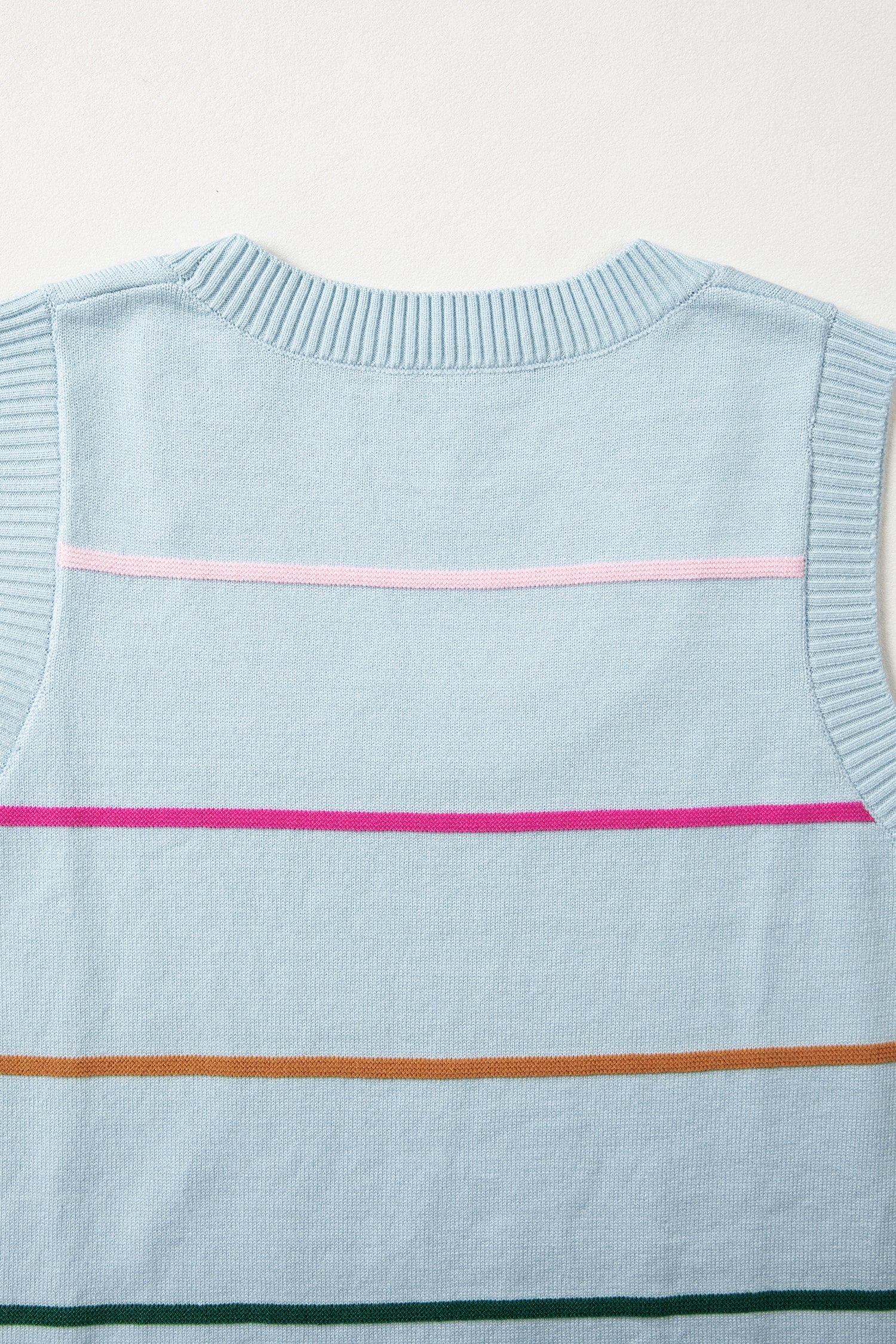 Sky Blue Stripe Round Neck Knitted Sweater Tank
