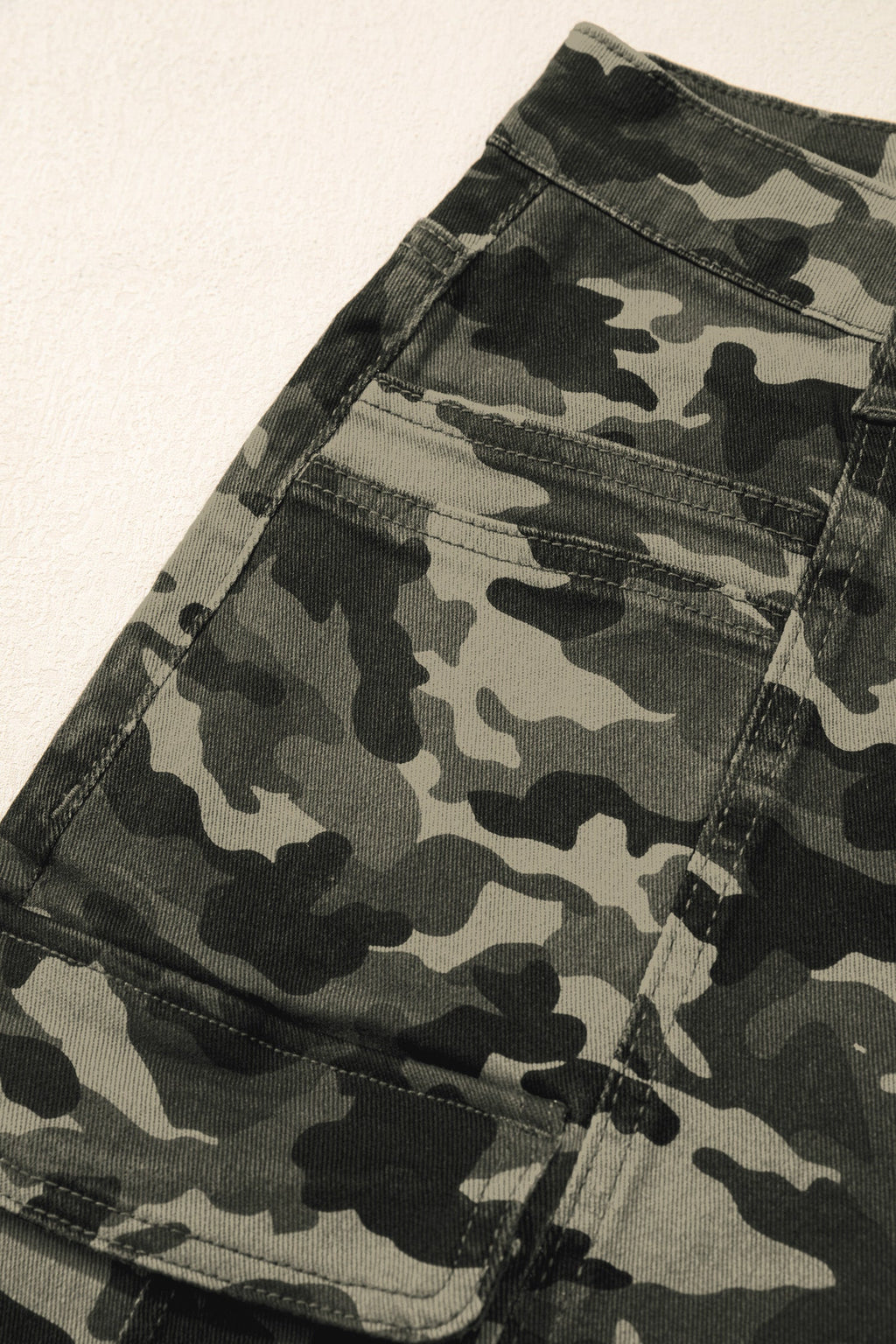 Green Camouflage Print Multi Pocketed Womens Denim Pants