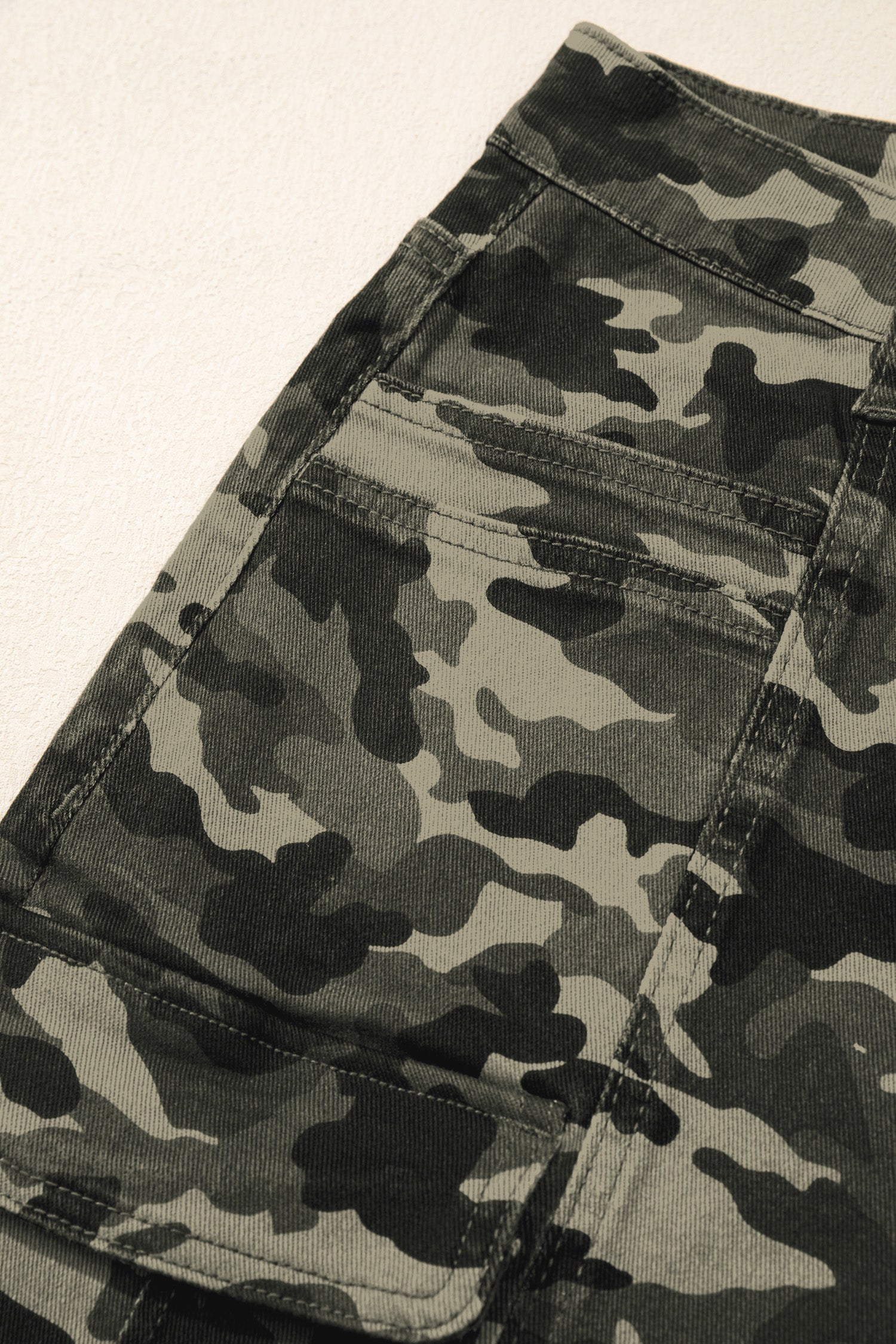 Green Camouflage Print Multi Pocketed Womens Denim Pants