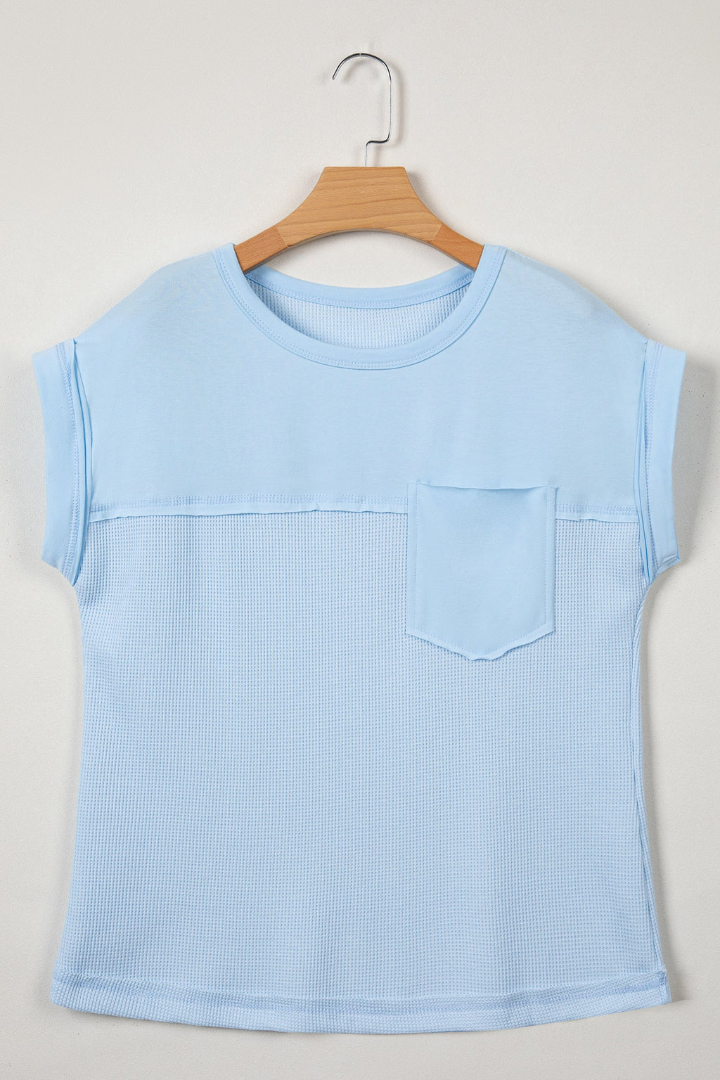 Women's Waffle Patchwork Raw Seam Short Sleeve T-Shirt