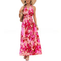 Women's Halter Neck Printed Bohemian Dress Vacation Beach Maxi Dress