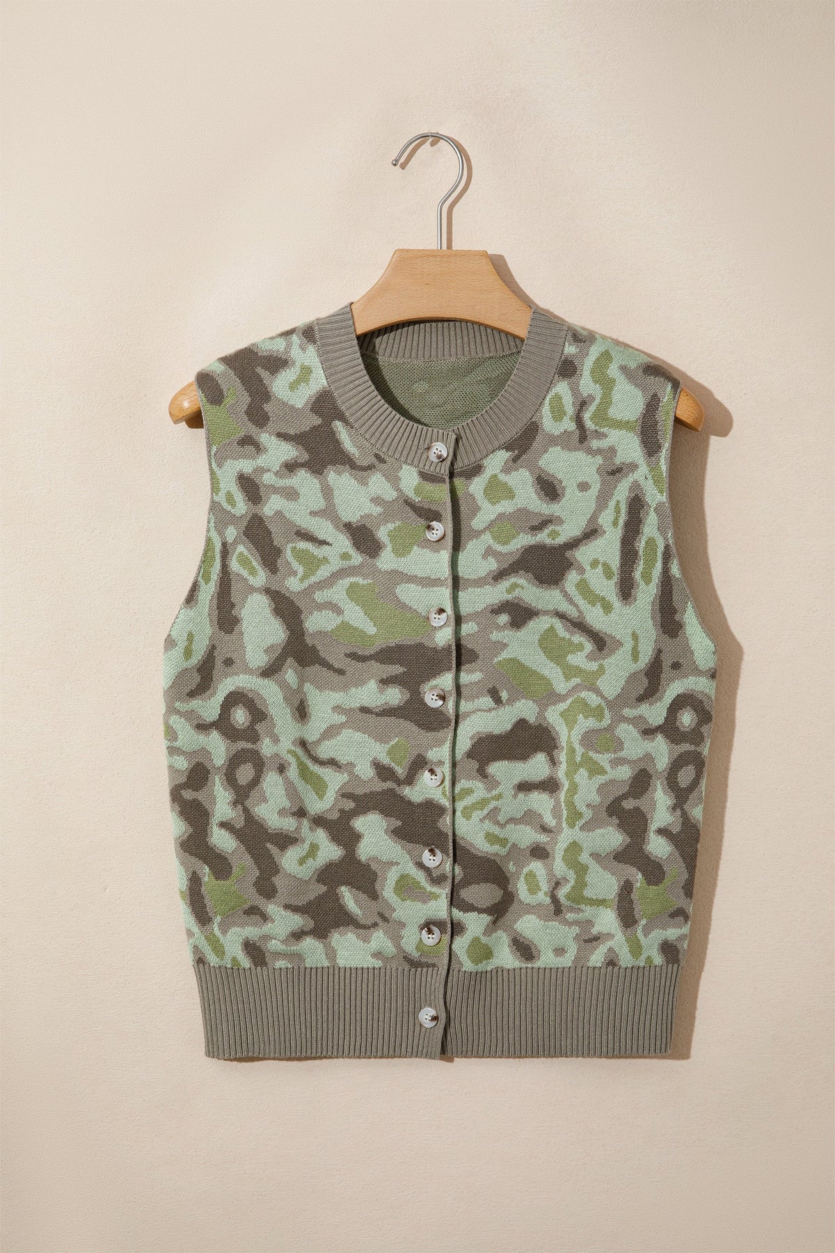 Camo Sleeveless Button Front Sweater Vest