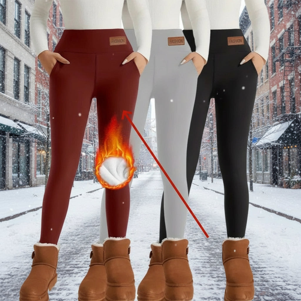 Damen-Leggings mit hohem Bund, Fleece-Futter und Wärmefunktion