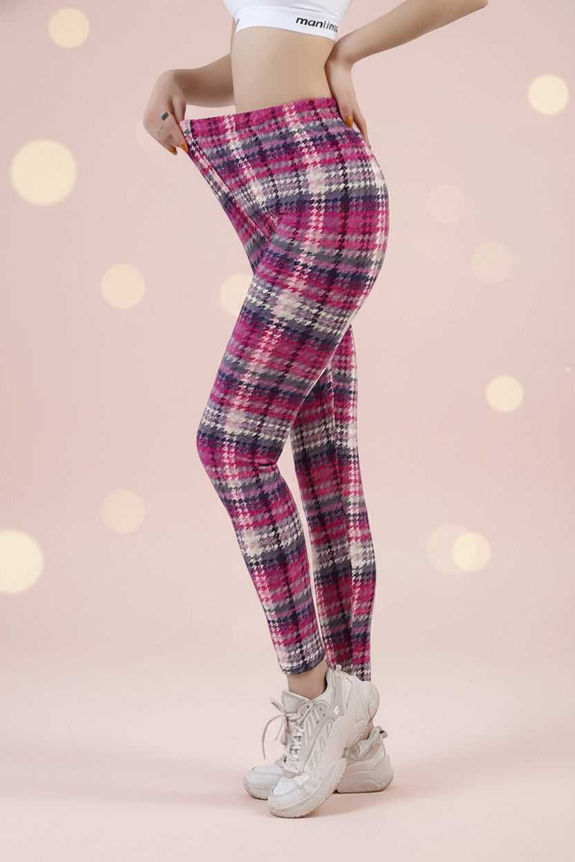 Karierte Yoga-Leggings für Damen – Push-up-Hose mit mittlerer Taille