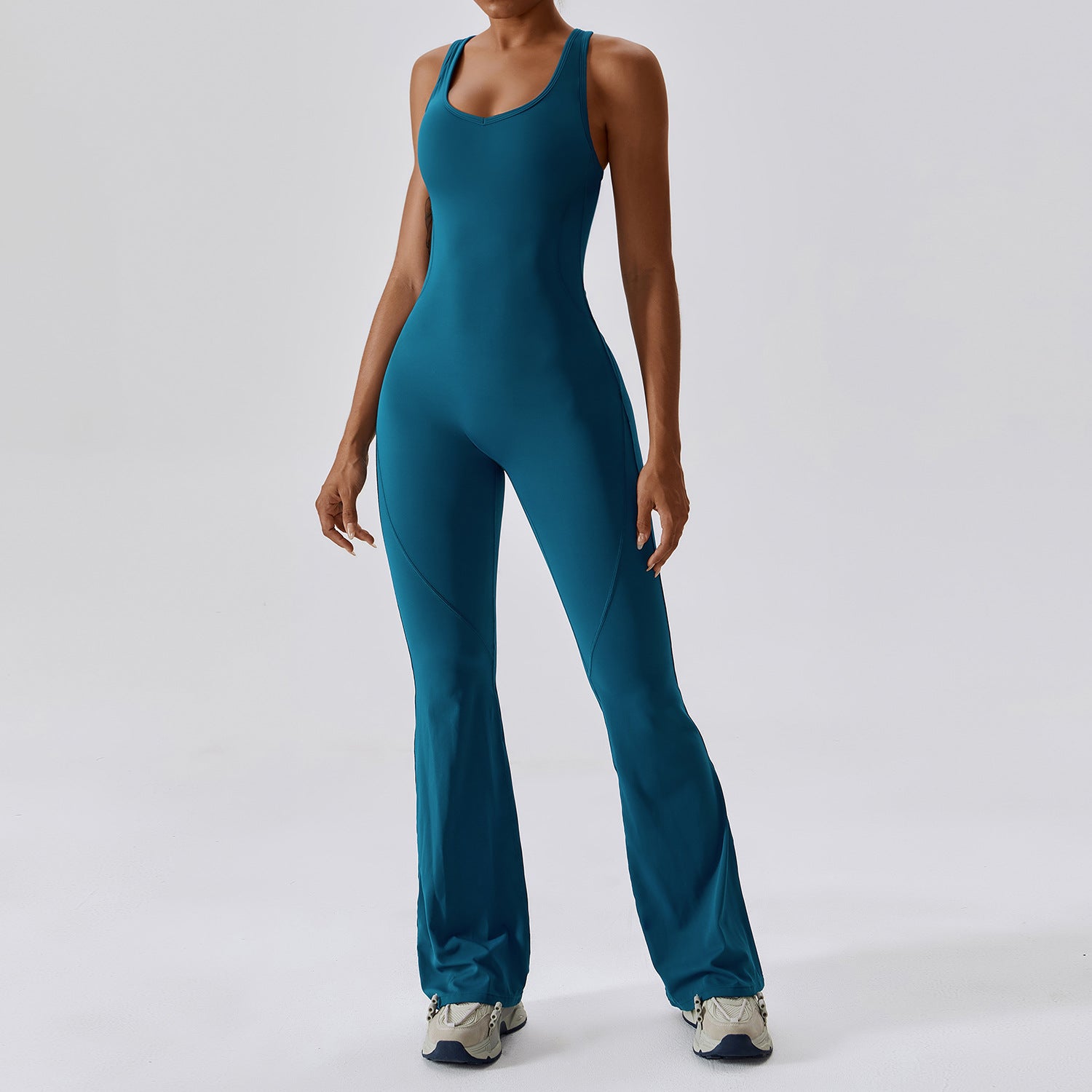Damen ärmelloser, figurbetonter Overall mit langen Hosenbeinen – Lässiger Sport-Stil