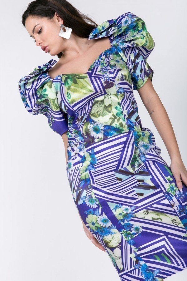 Women's Puff Sleeve Bodycon Print Dress – Bold & Chic