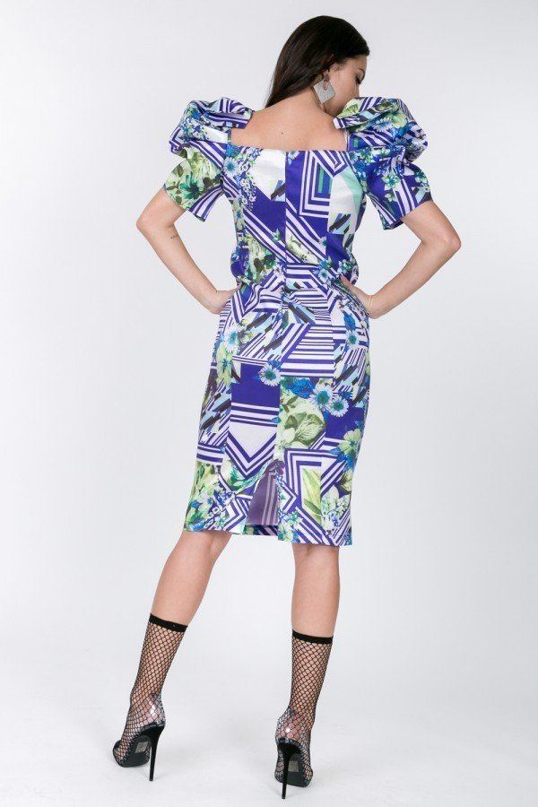 Women's Puff Sleeve Bodycon Print Dress – Bold & Chic