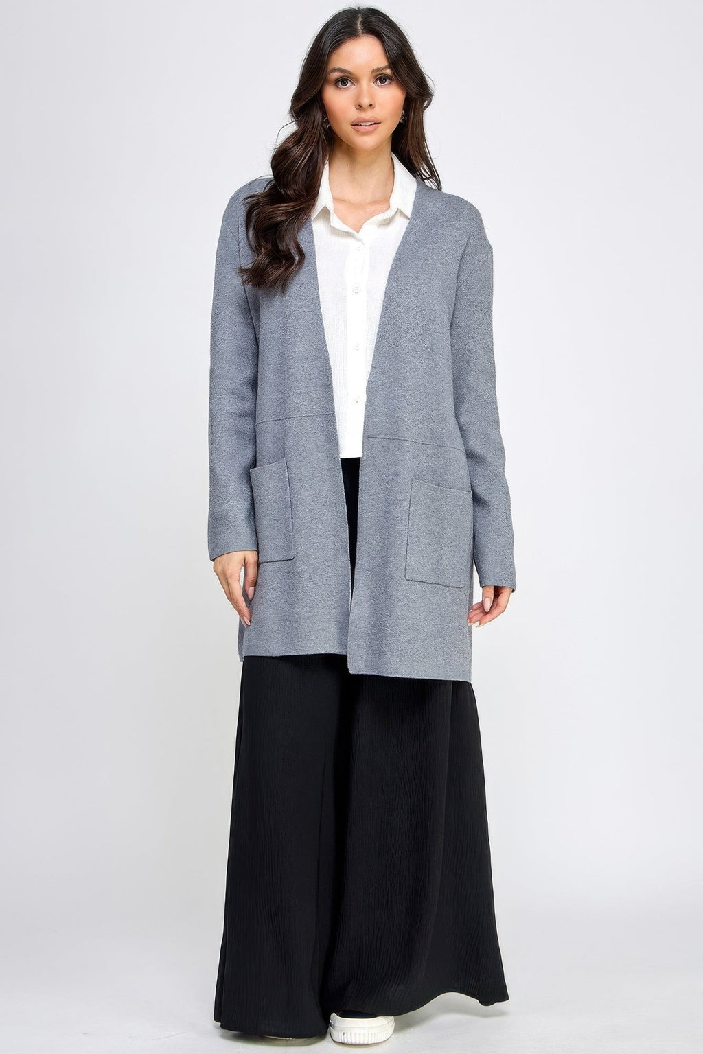 Basic Soft Long Line Open Front Sweater Cardigan