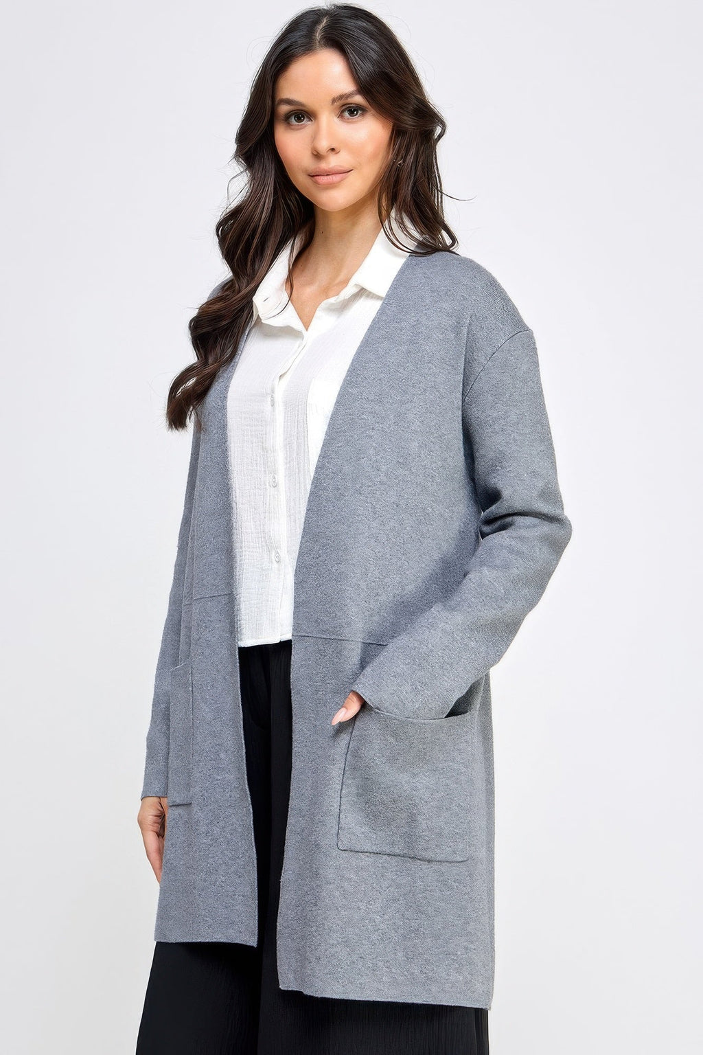 Basic Soft Long Line Open Front Sweater Cardigan