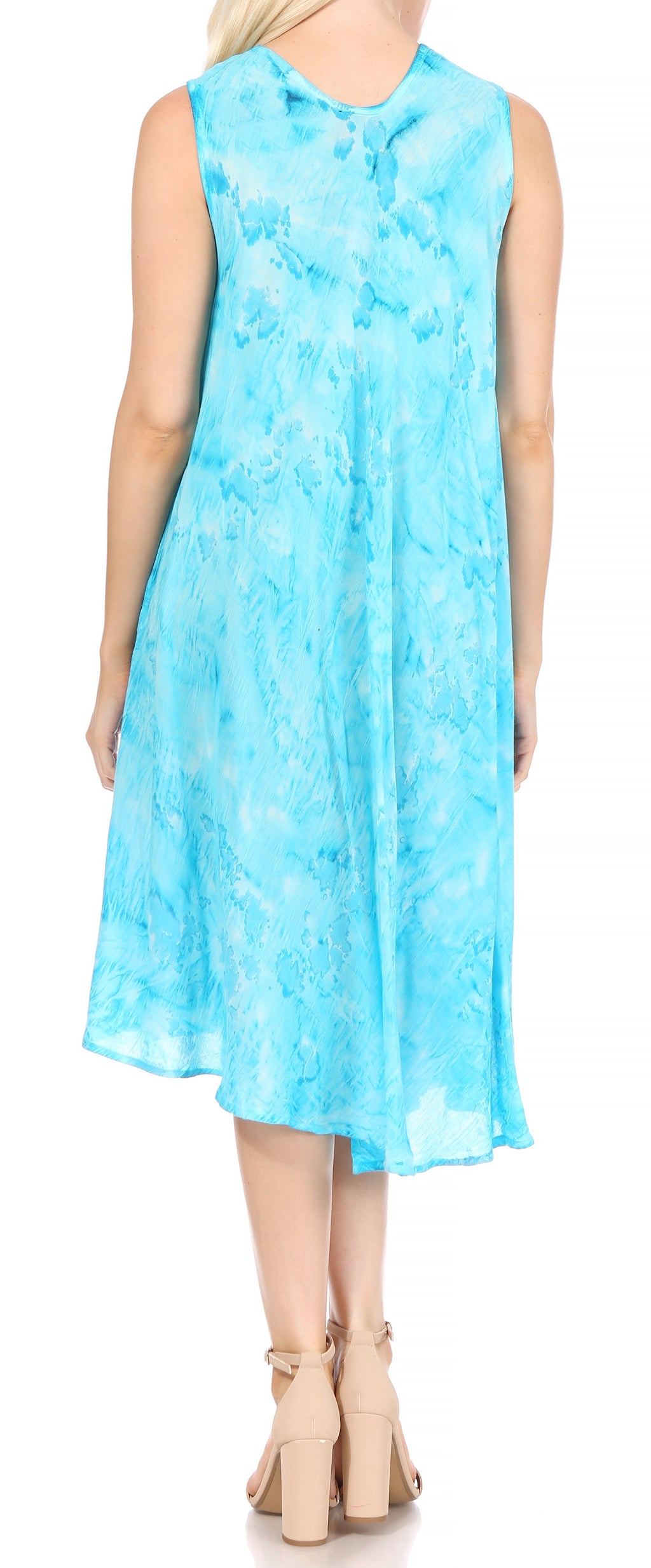 Sakkas Nora Sleeveless Embroidered Short Tie Dye Caftan Dress / Cover Up
