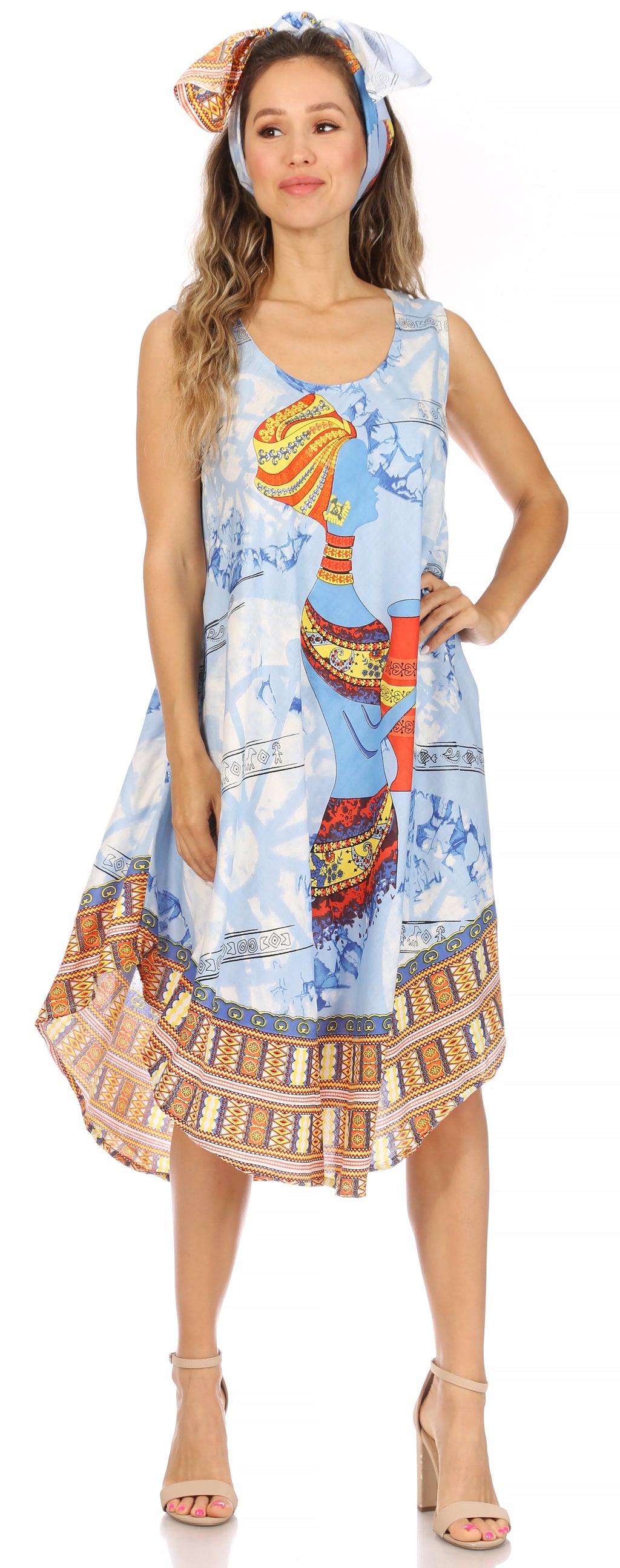 Sakkas Urbi Women's Casual African Print Beach Sleeveless Cover-up Caftan Dress - Buy One Get One