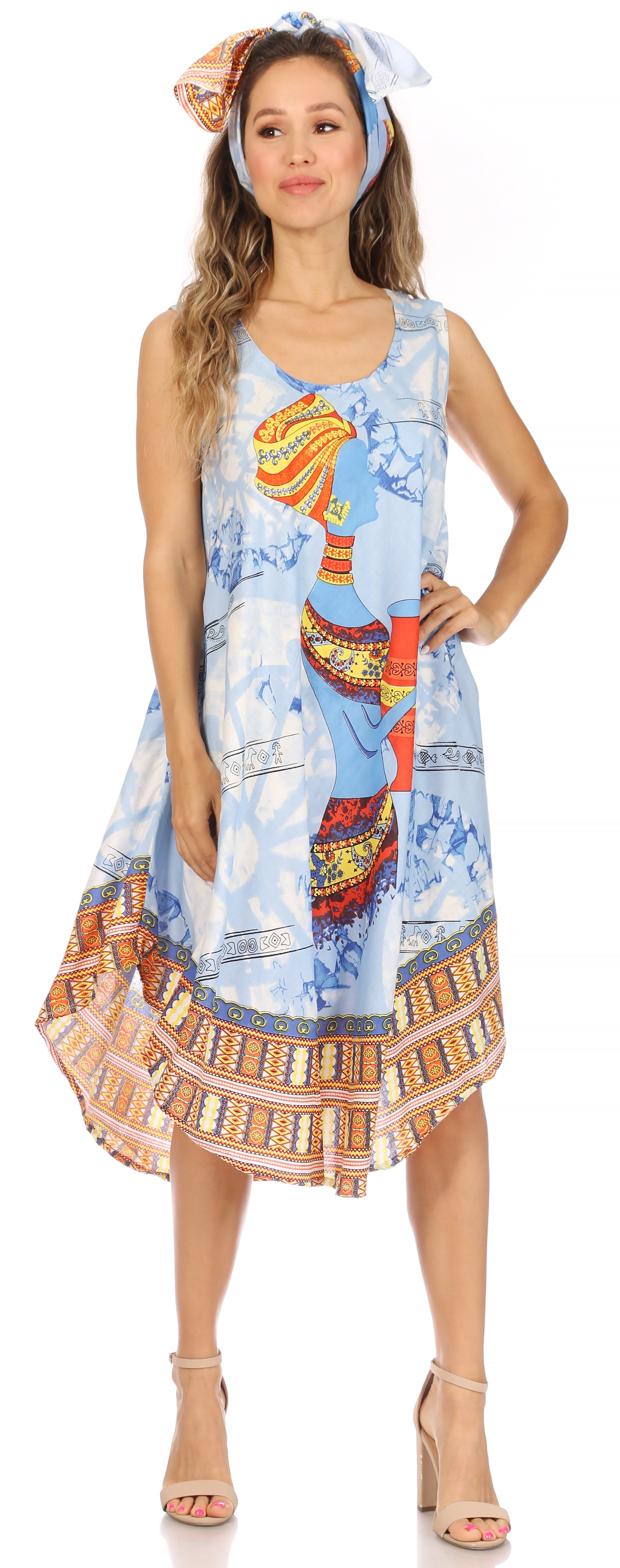 Sakkas Urbi Women's Casual African Print Beach Sleeveless Cover-up Caftan Dress - Buy One Get One