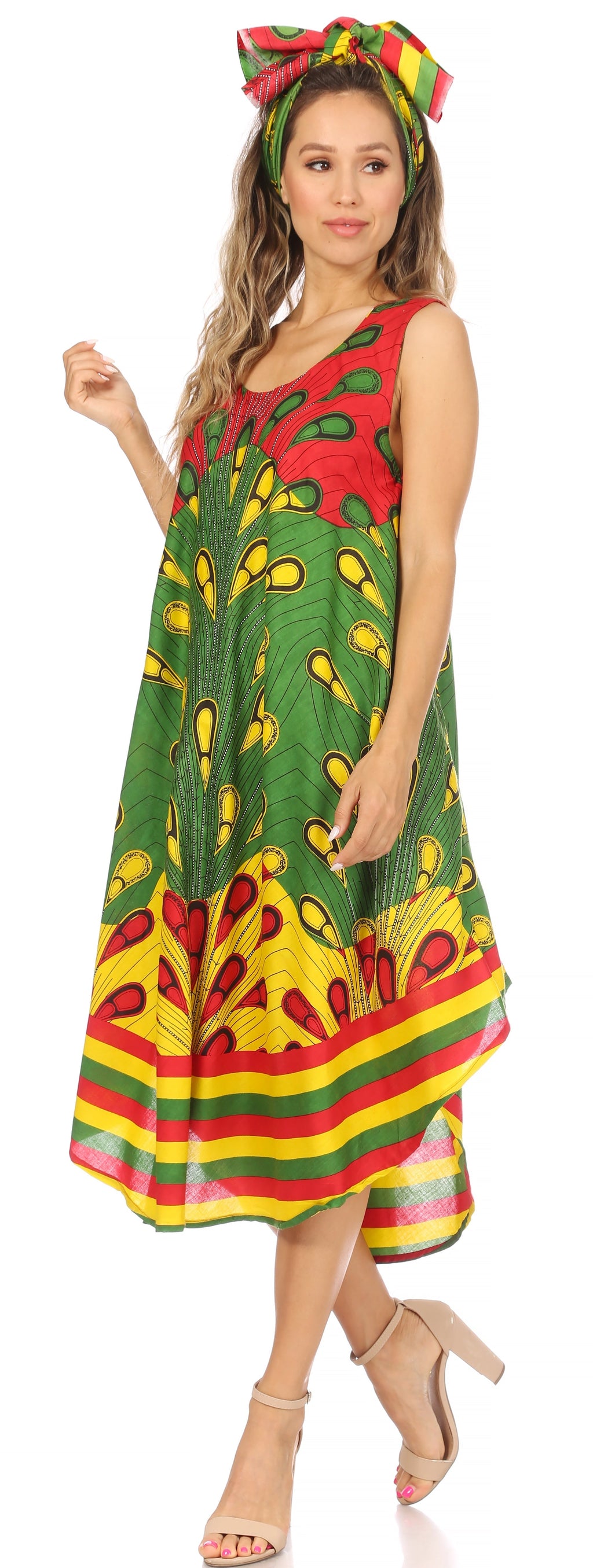 Sakkas Urbi Women's Casual African Print Beach Sleeveless Cover-up Caftan Dress - Buy One Get One