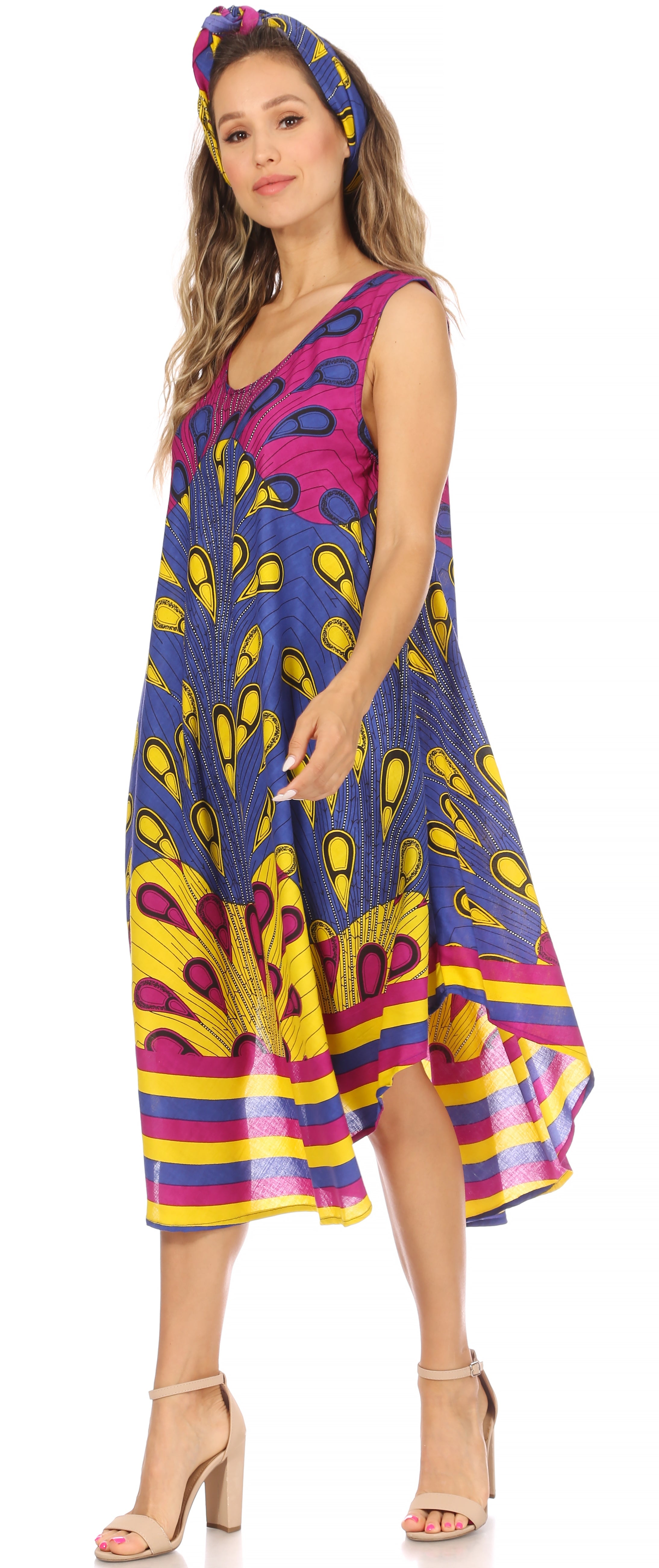 Sakkas Urbi Women's Casual African Print Beach Sleeveless Cover-up Caftan Dress - Buy One Get One