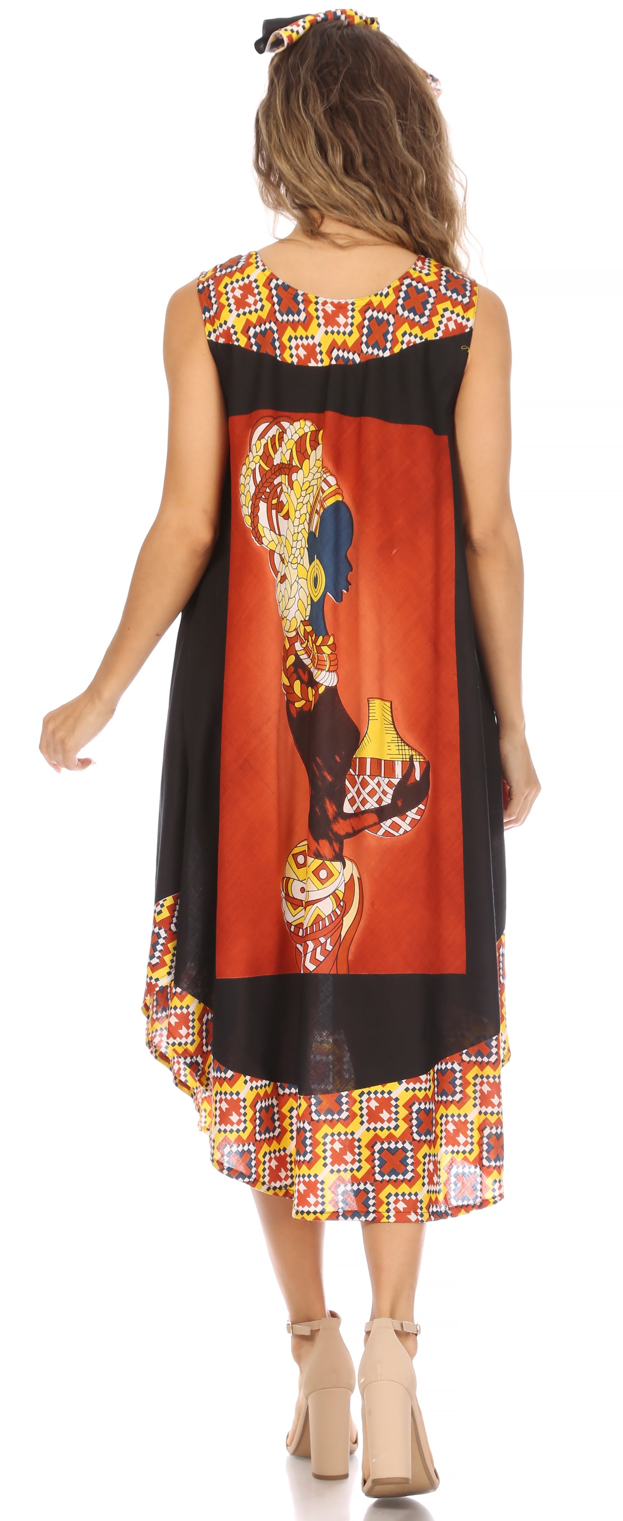 Sakkas Urbi Women's Casual African Print Beach Sleeveless Cover-up Caftan Dress - Buy One Get One