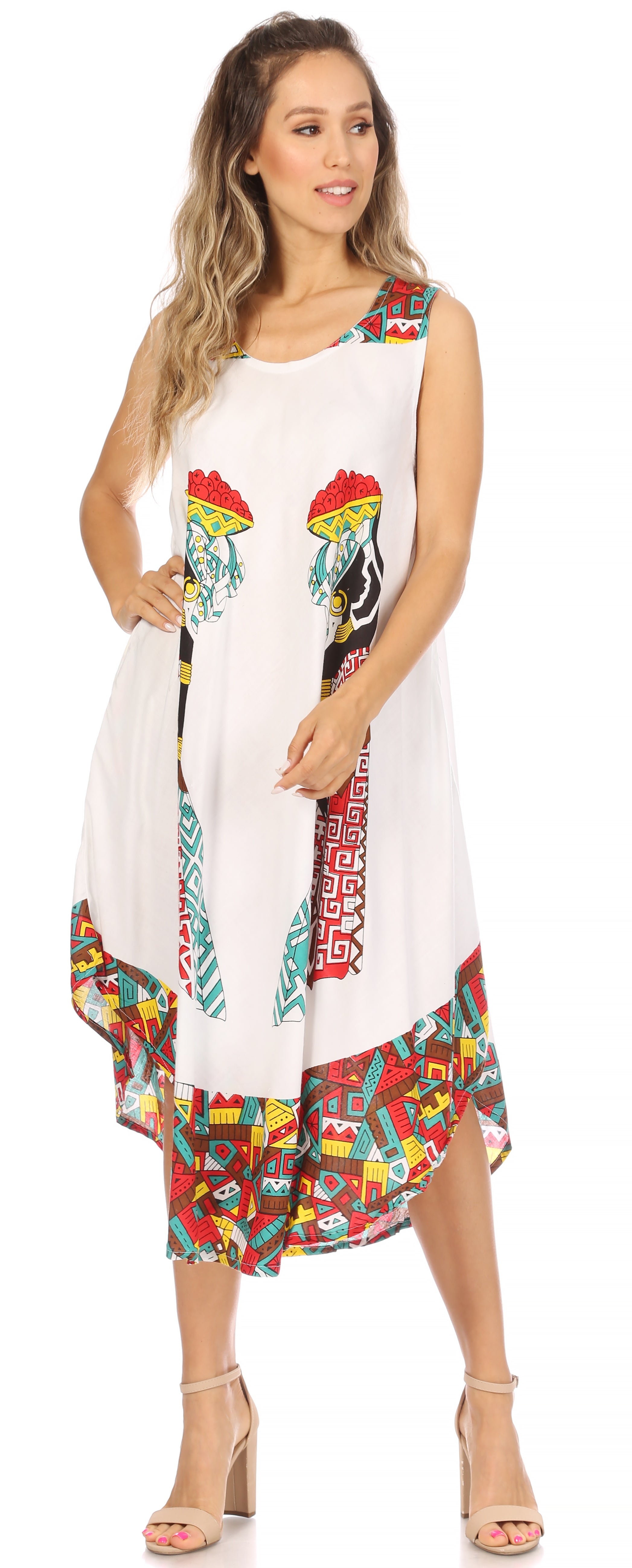 Sakkas Urbi Women's Casual African Print Beach Sleeveless Cover-up Caftan Dress - Buy One Get One