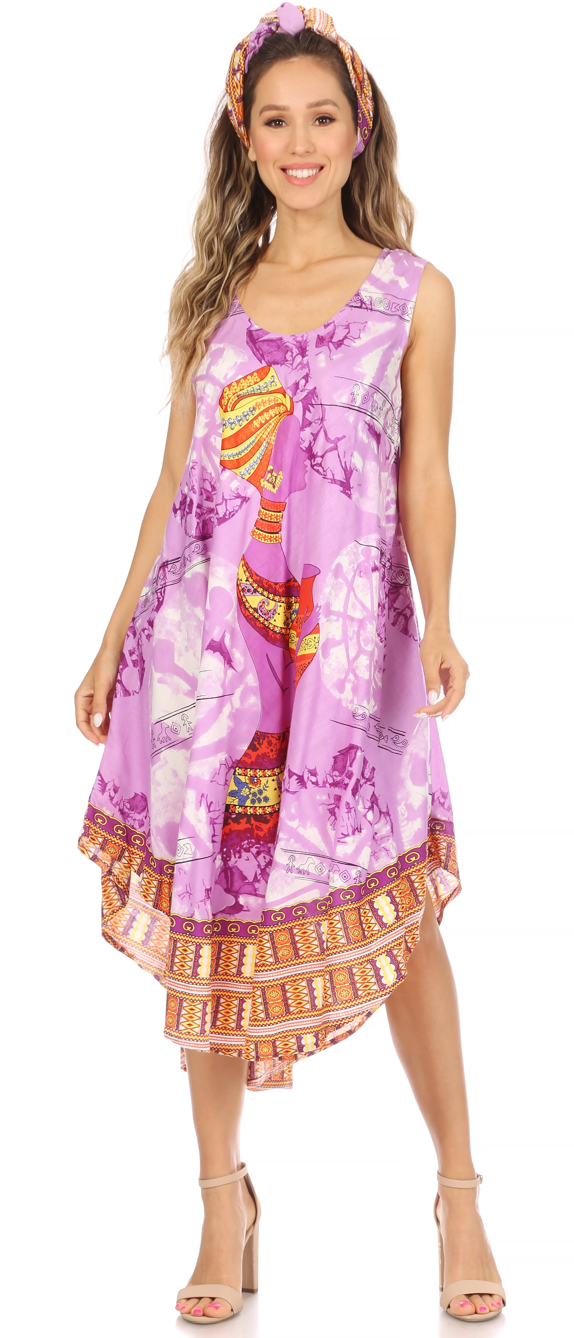 Sakkas Urbi Women's Casual African Print Beach Sleeveless Cover-up Caftan Dress - Buy One Get One