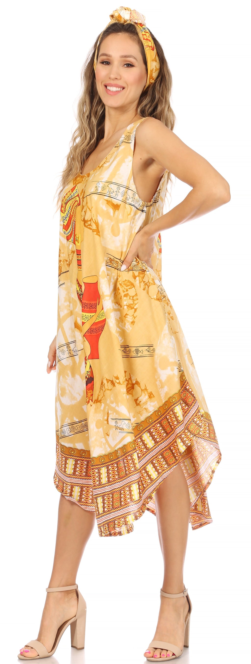 Sakkas Urbi Women's Casual African Print Beach Sleeveless Cover-up Caftan Dress - Buy One Get One