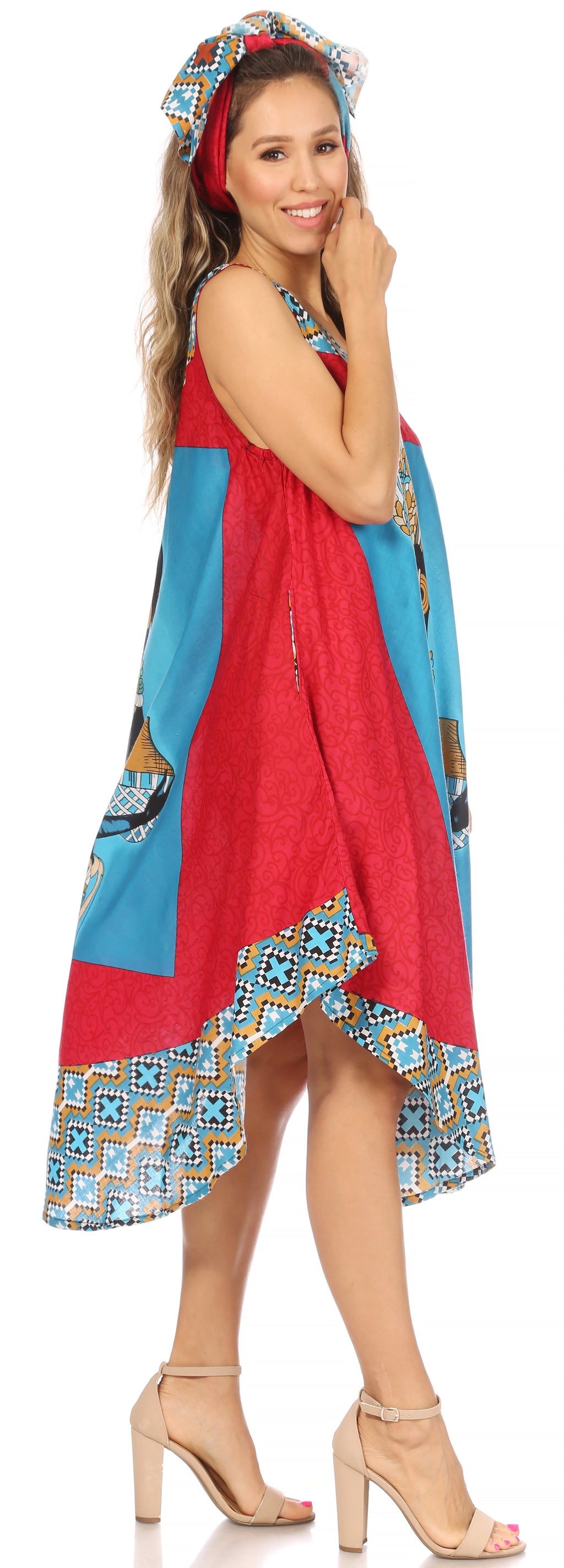Sakkas Urbi Women's Casual African Print Beach Sleeveless Cover-up Caftan Dress - Buy One Get One