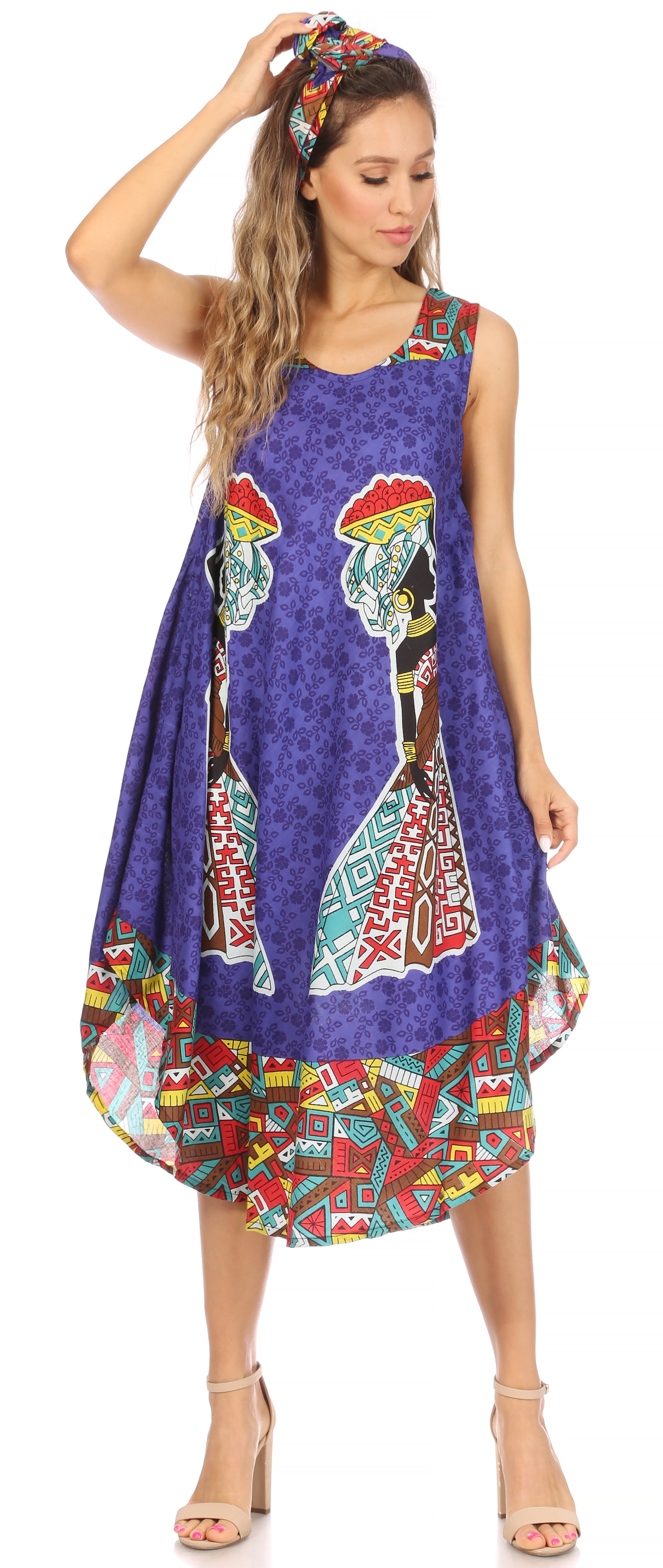 Sakkas Urbi Women's Casual African Print Beach Sleeveless Cover-up Caftan Dress - Buy One Get One