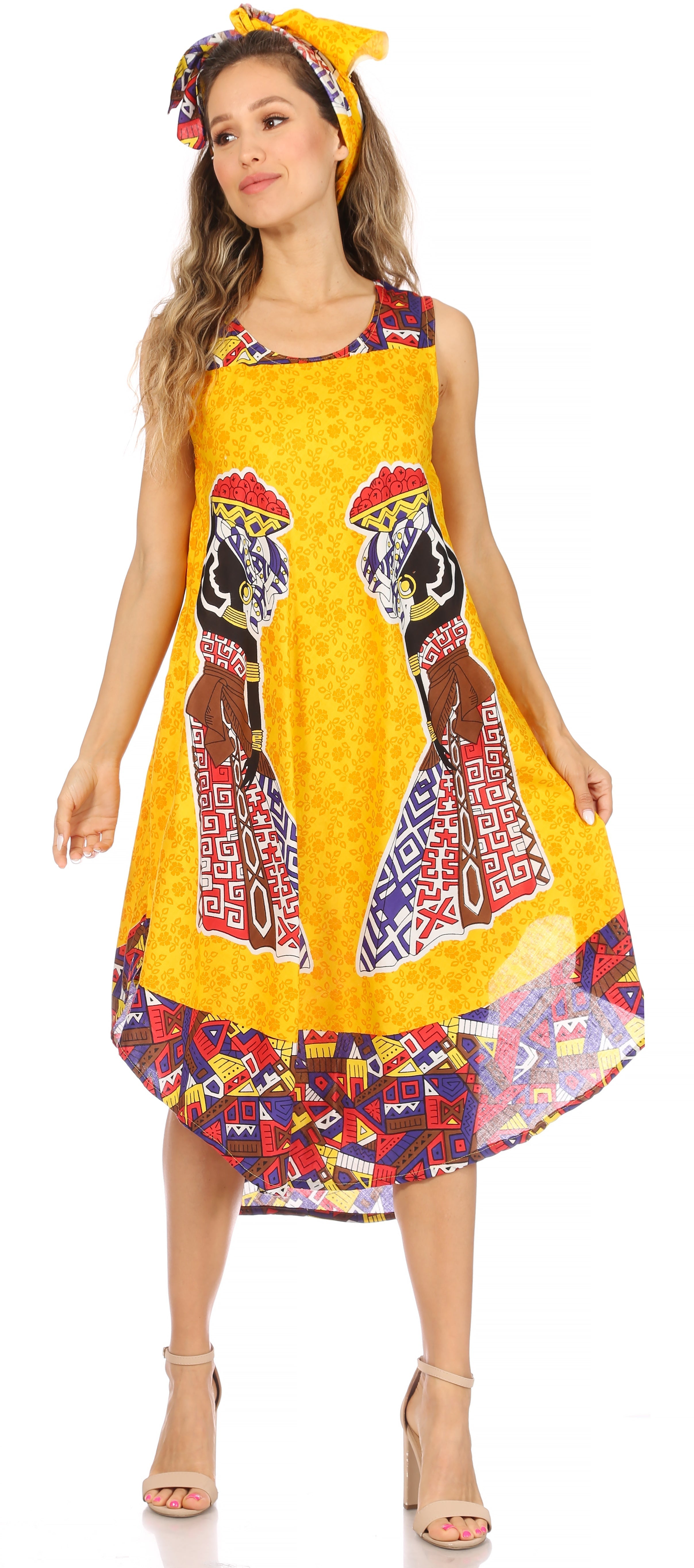 Sakkas Urbi Women's Casual African Print Beach Sleeveless Cover-up Caftan Dress - Buy One Get One