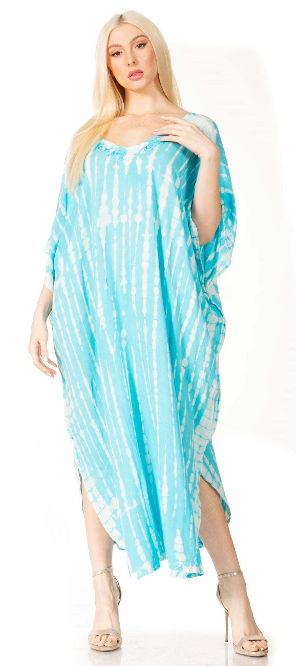 Sakkas Maitte Women's V-Neck Printed Kaftan Cover-Up Dress for the Beach - Buy One Get One
