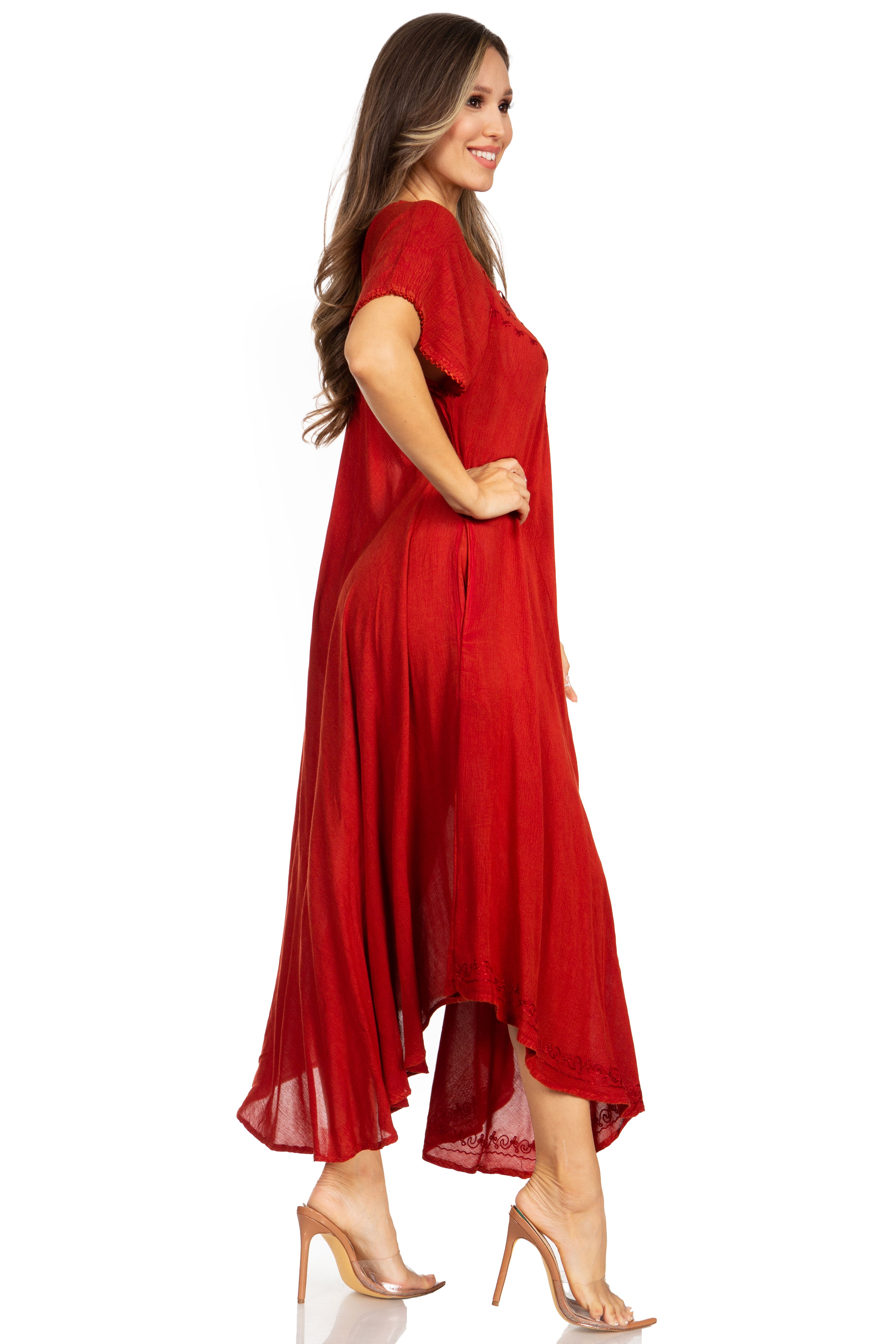 Sakkas Lilia Embroidered Lace Up Bodice Relaxed Fit  Maxi Sun Dress