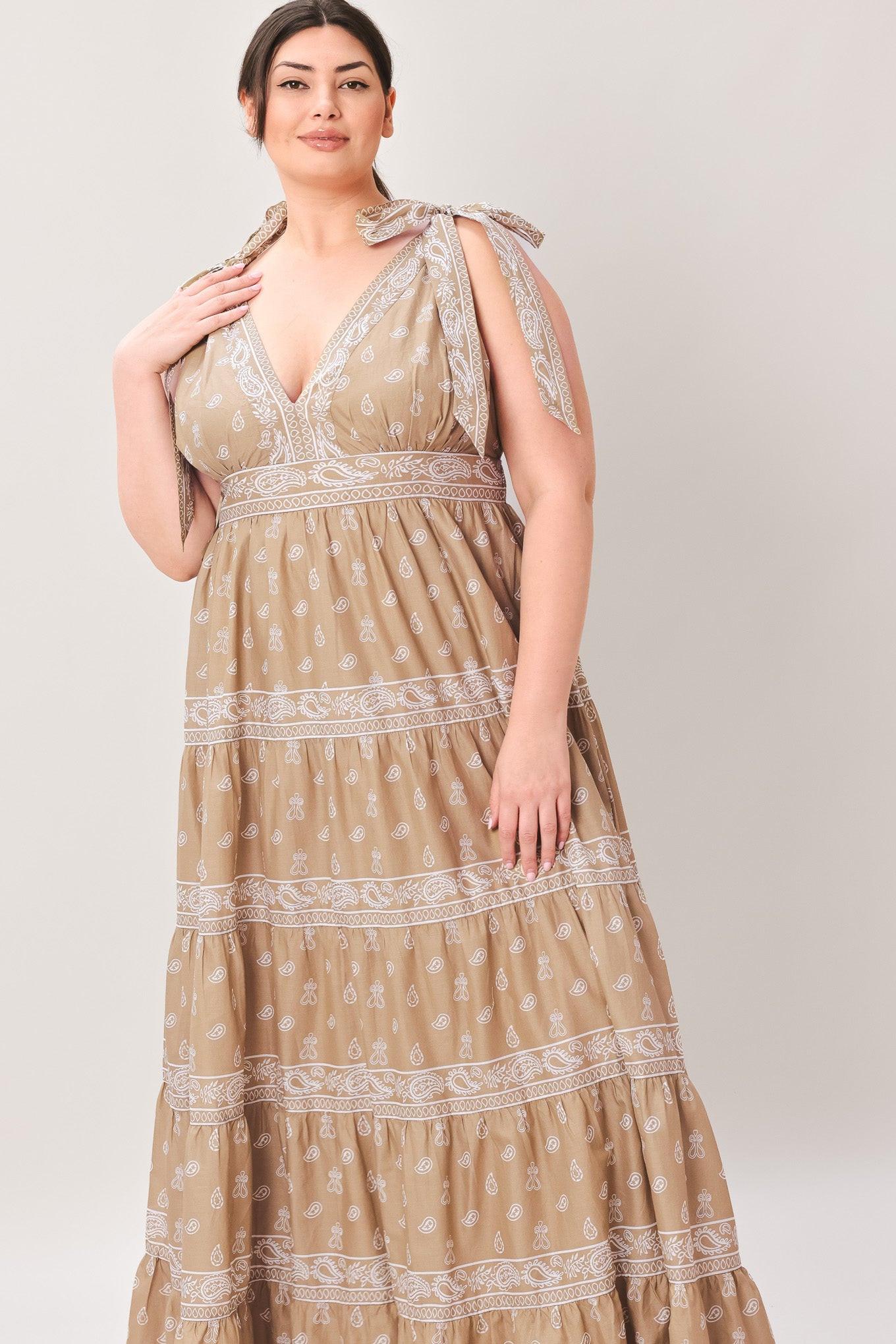 Cuddly Attitude Taupe Print Woven Maxi Dress