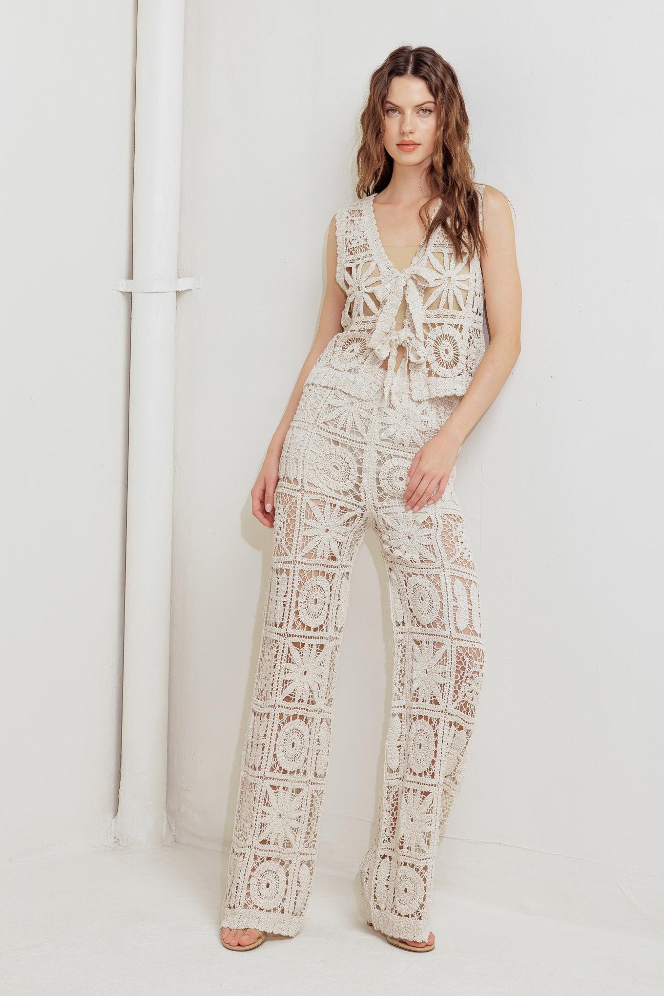 COASTAL BREEZE CROCHET VEST AND PANT SET