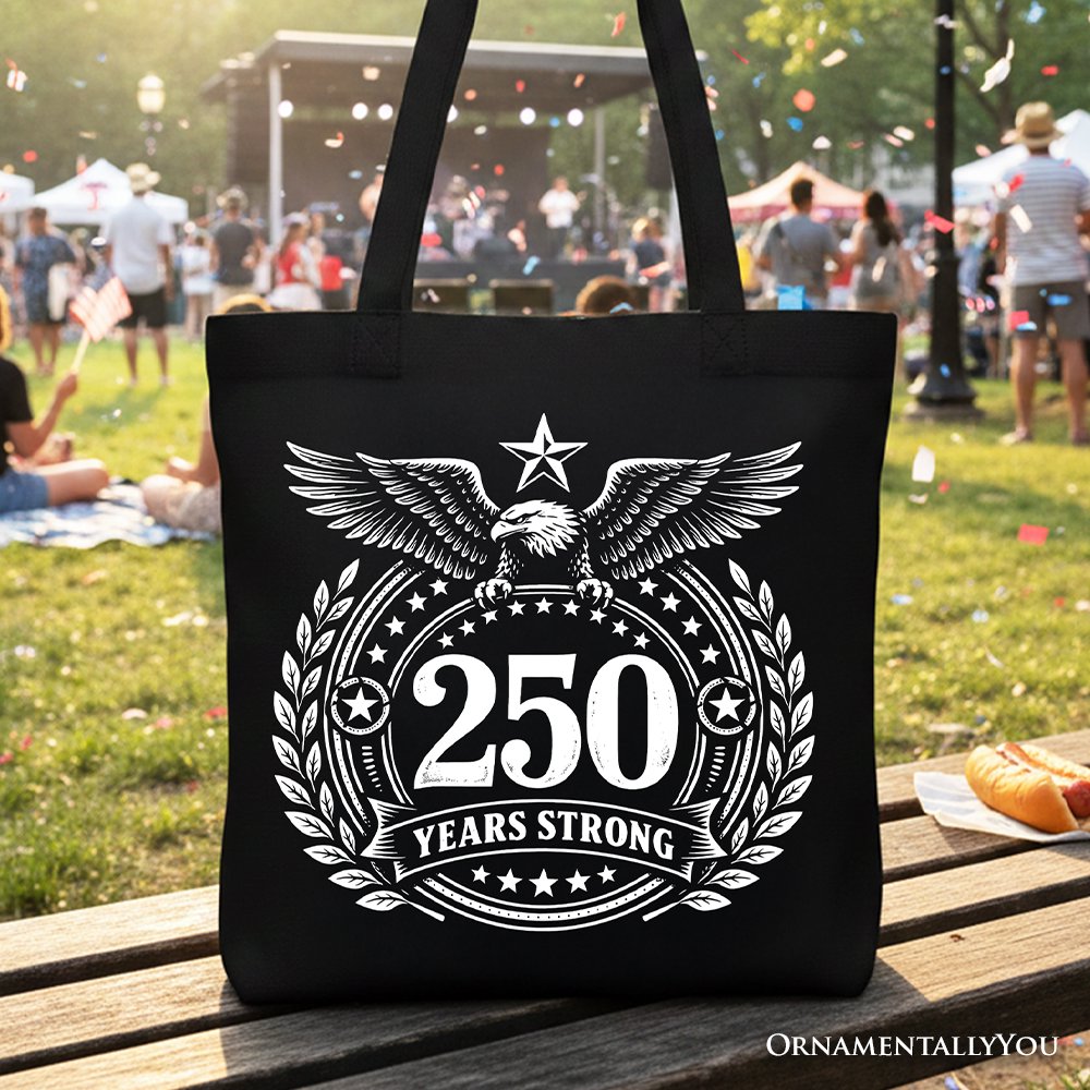 America 250 Years Strong Eagle Tote Bag, 4th of July USA Patriotic 1776–2026 Gift Shopper