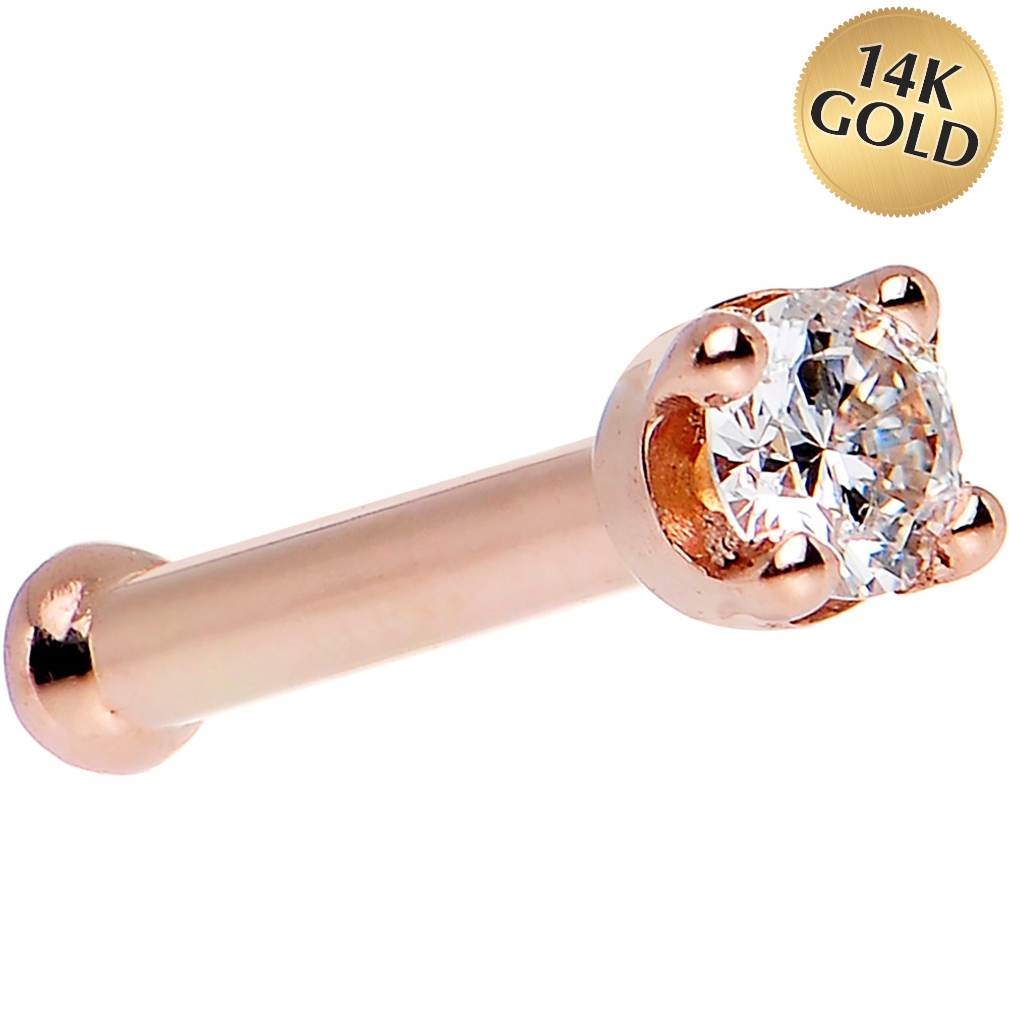 14K Rose Gold 2mm Cubic Zirconia Nose Ring
